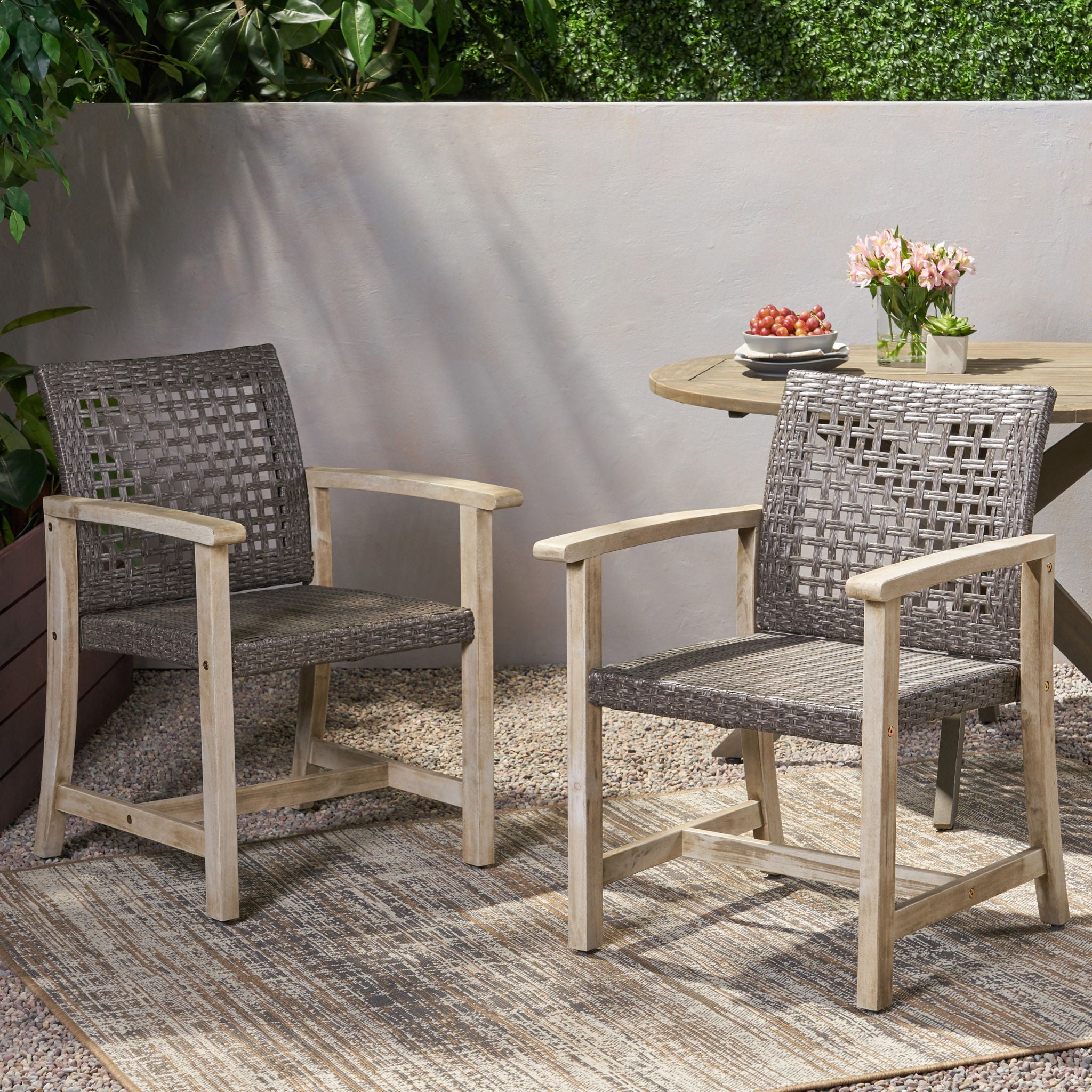 Outdoor Dining Chair Acacia Wood Frame (Set of 2)