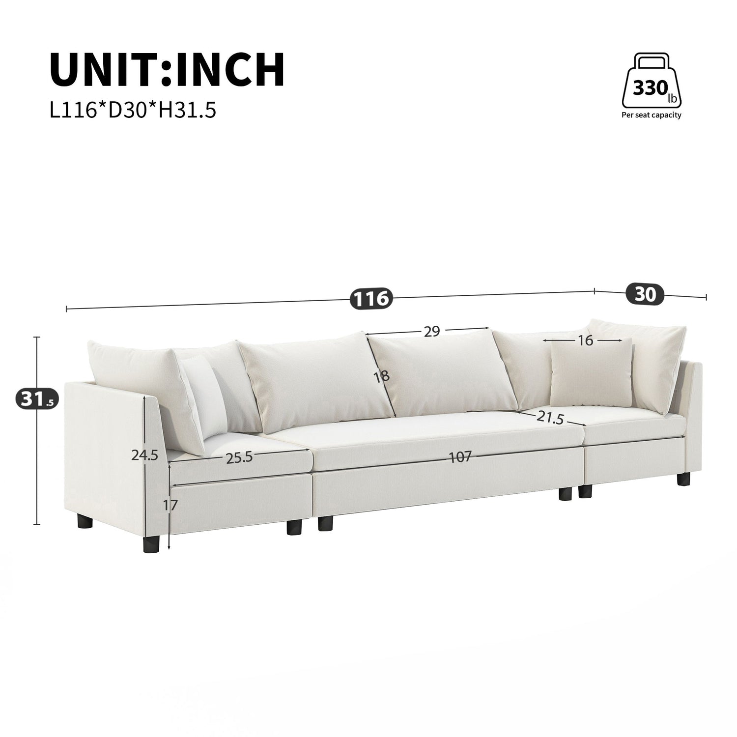 Modern Modular Sectional Oversized Couch Set With Pillows, Minimalist Style Wide Seat Comfy Sofa