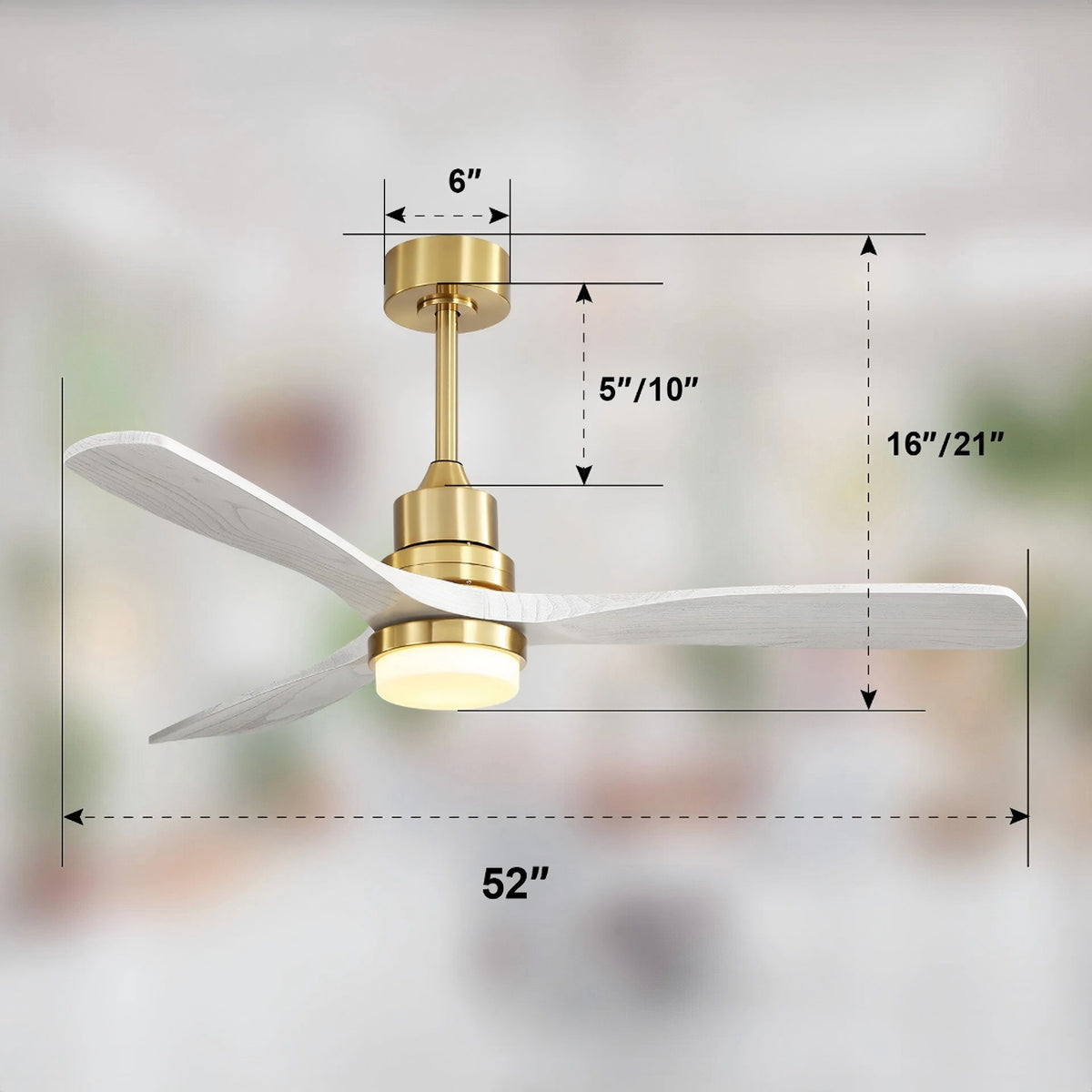 Ceiling Fan With Dimmable LED Light 6 Speed Remote 3 Blade Reversible DC Motor For Bedroom