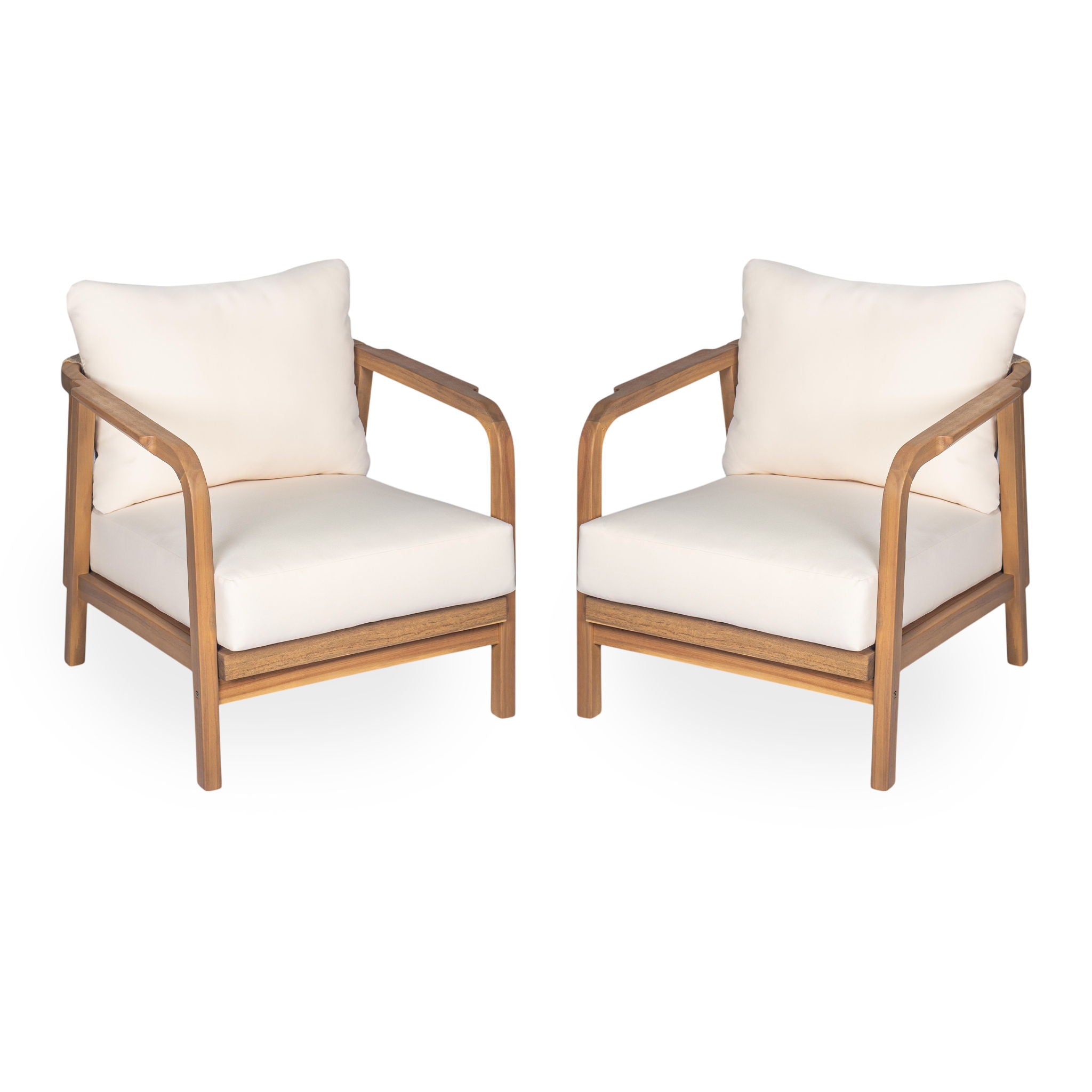 Outdoor Lounge Chair With Woven Backrest, Solid Wood Frame, Comfortable Cushions