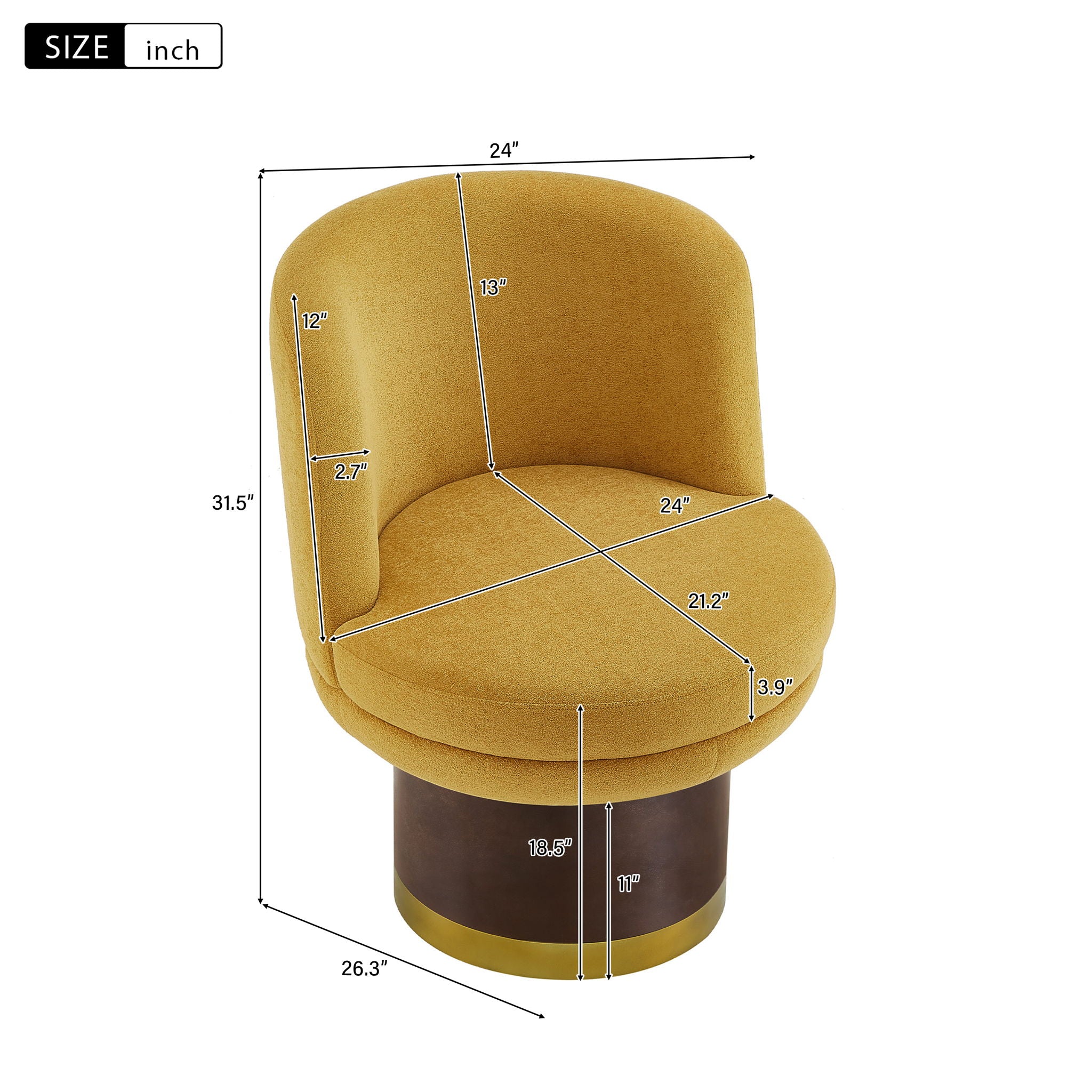 Round Swivel Accent Chair With Ergonomic Backrest For Living Room