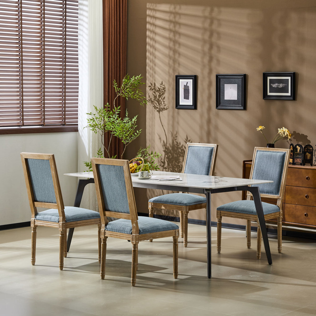 French Country Style Dining Chair With Upholstered Seating And Fluted Legs