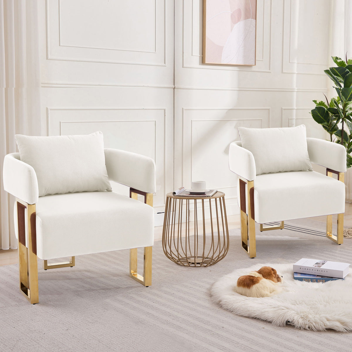 Modern Classic Design Decorative Chair Teddy Fleece Upholstered And Metal Foot