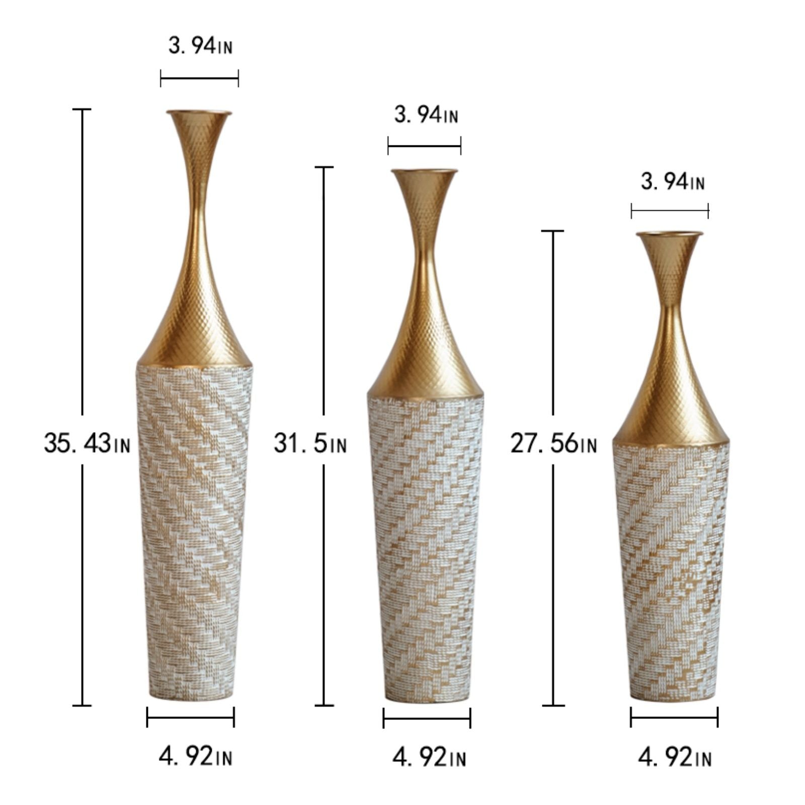 Floor Metal Vase Modern Style Decoration Home Woven Pattern Metal Vase 3 Piece Set Gorgeous Home Decoration Large Glazed Metal Vase - Champagne