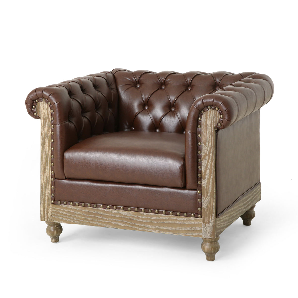 Luminex - Tufted Upholstered Club Chair With Nailhead Accents And Scrolled Tuxedo Arms