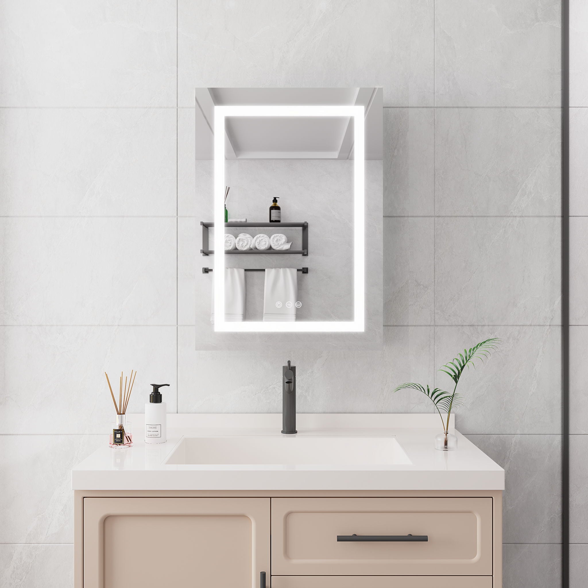 20 X 28" Bathroom Medicine Cabinet With Mirror Wall Mounted LED Bathroom Mirror Cabinet With Lights, Anti-Fog, Waterproof, Dimmable, 3000K~6000K, Single Door, Touch Swich, Storage Shelves - Silver