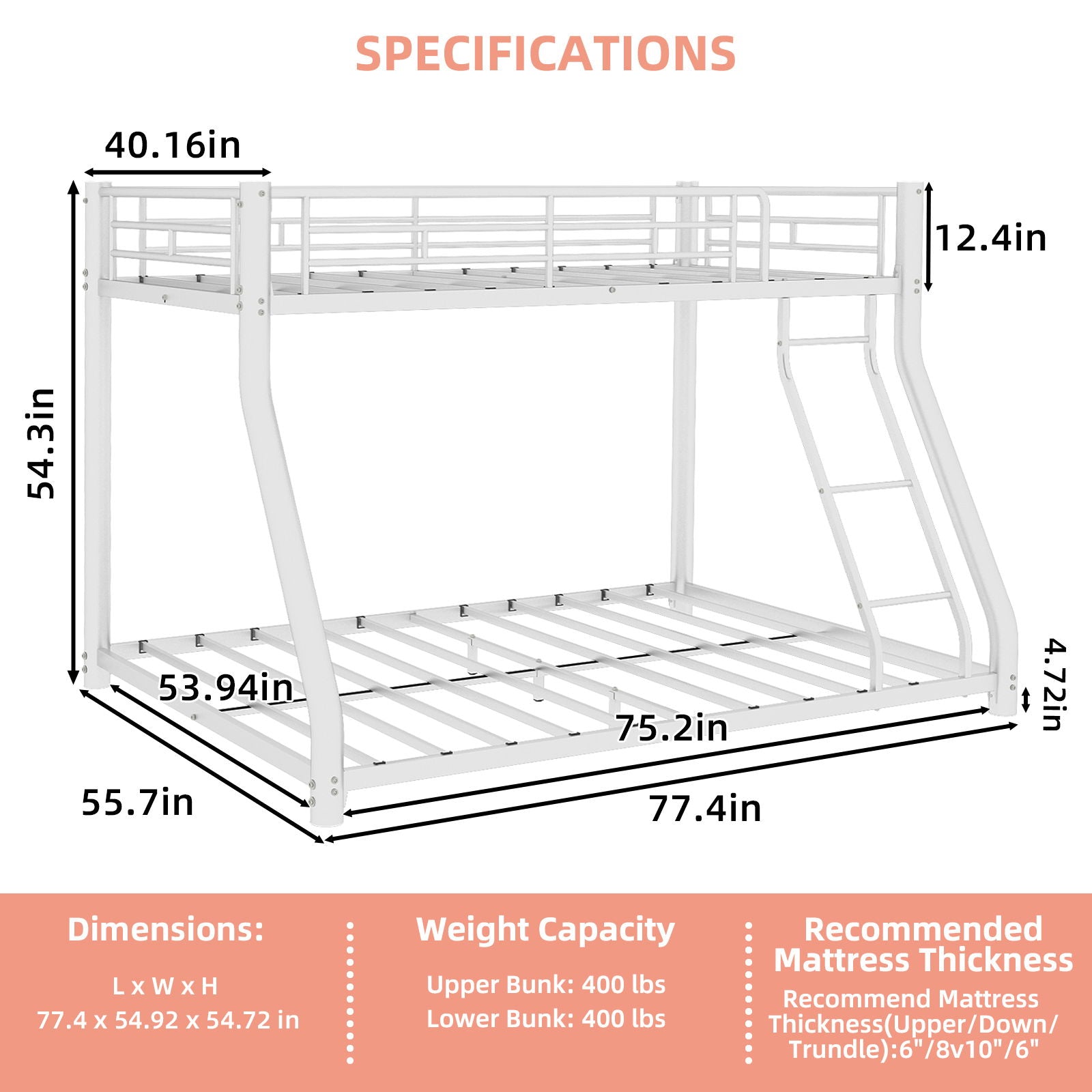 Twin Over Full Bunk Bed - White