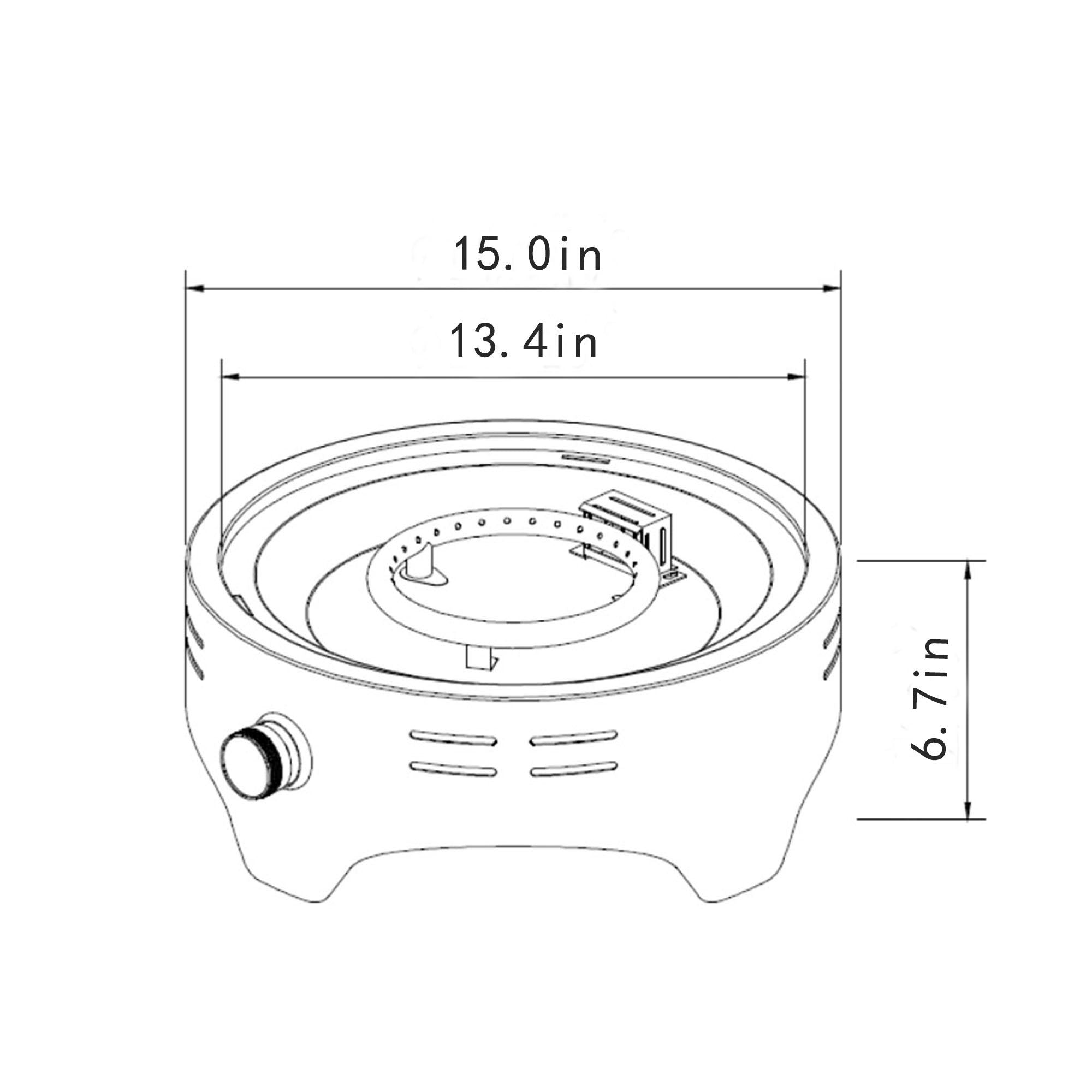 15" Propane Tabletop Gas Fire, 40000 Btu Round Steel Fire Pit For Outdoor Living Room Garden Balcony - Black
