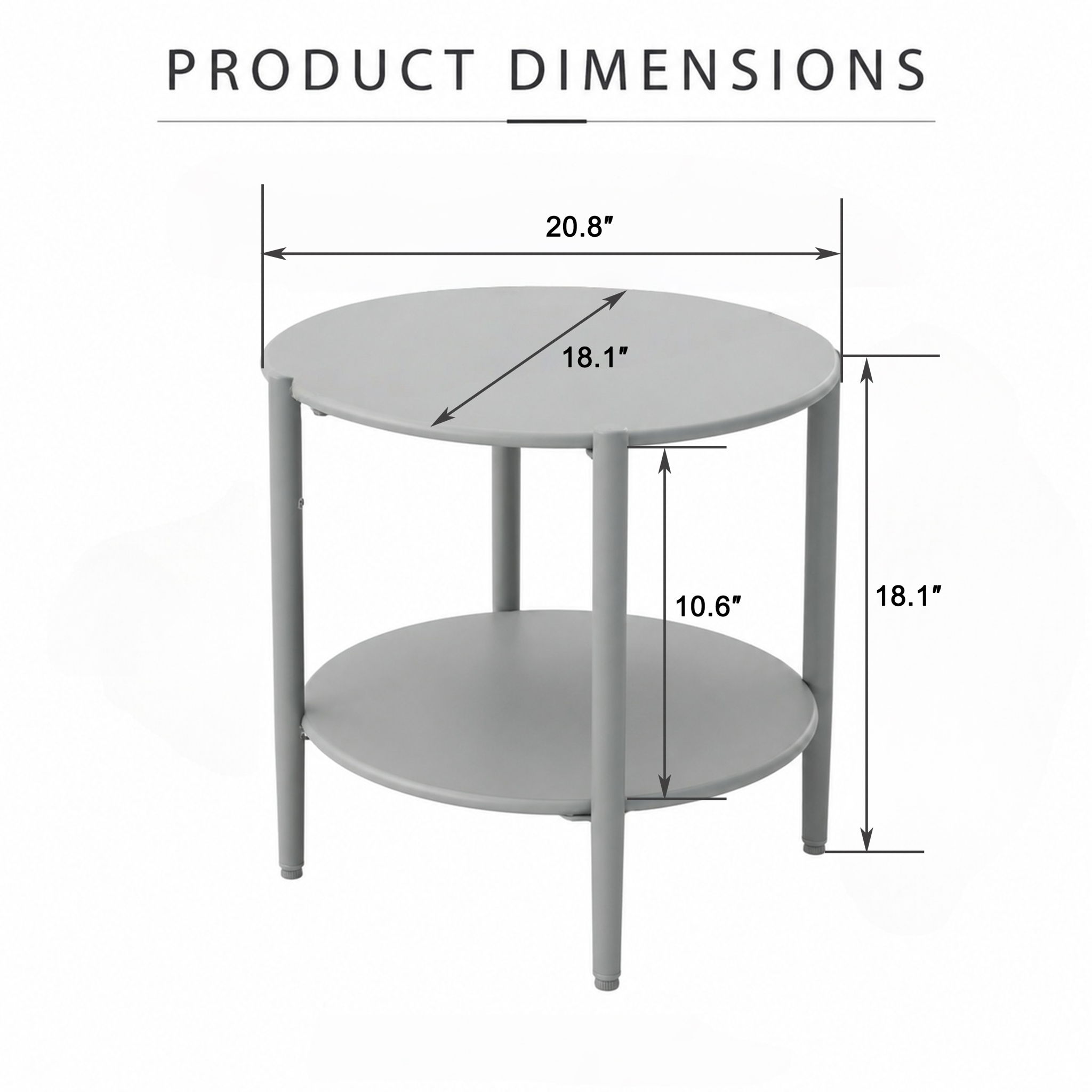 Round Outdoor Coffee Table With Shelf For Garden - Gray