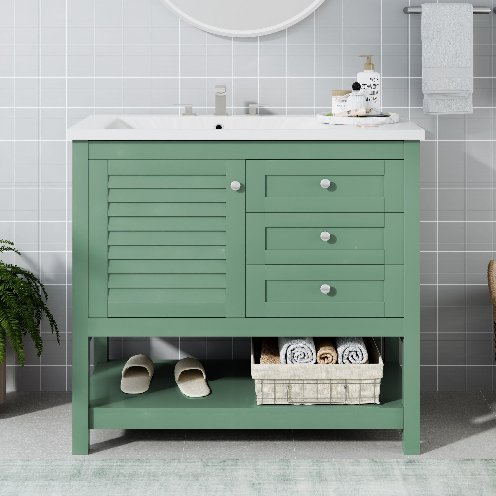 Bathroom Vanity With Undermount Sink, Free Standing Vanity Set With 2 Drawers & Soft Closing Doors, Bathroom Storage Cabinet With Feet - Green
