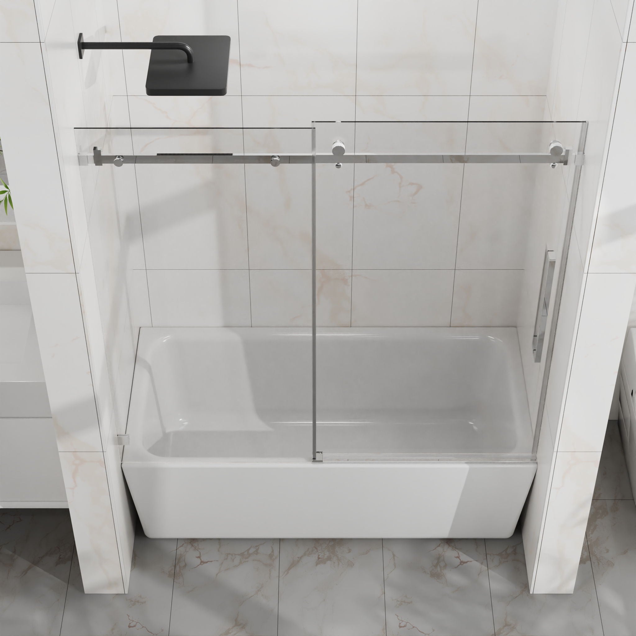 Frameless Tub Sliding Shower Door With Easy Clean Coating