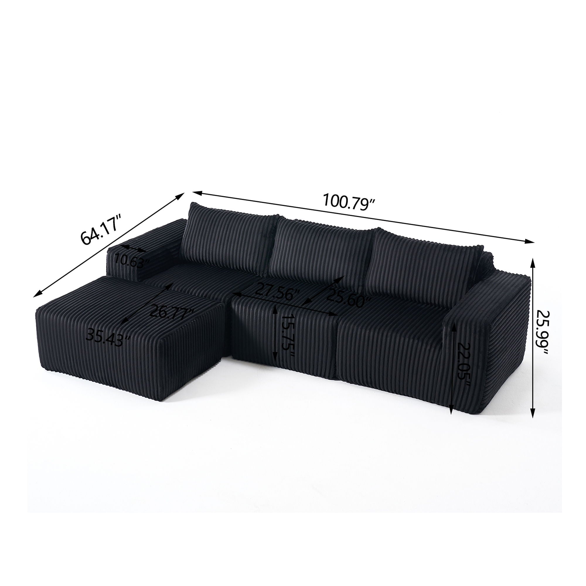 L - Shape Modern Minimalist Modular Sectional Sofa, Upholstered Cloud Couch With Deep Seats