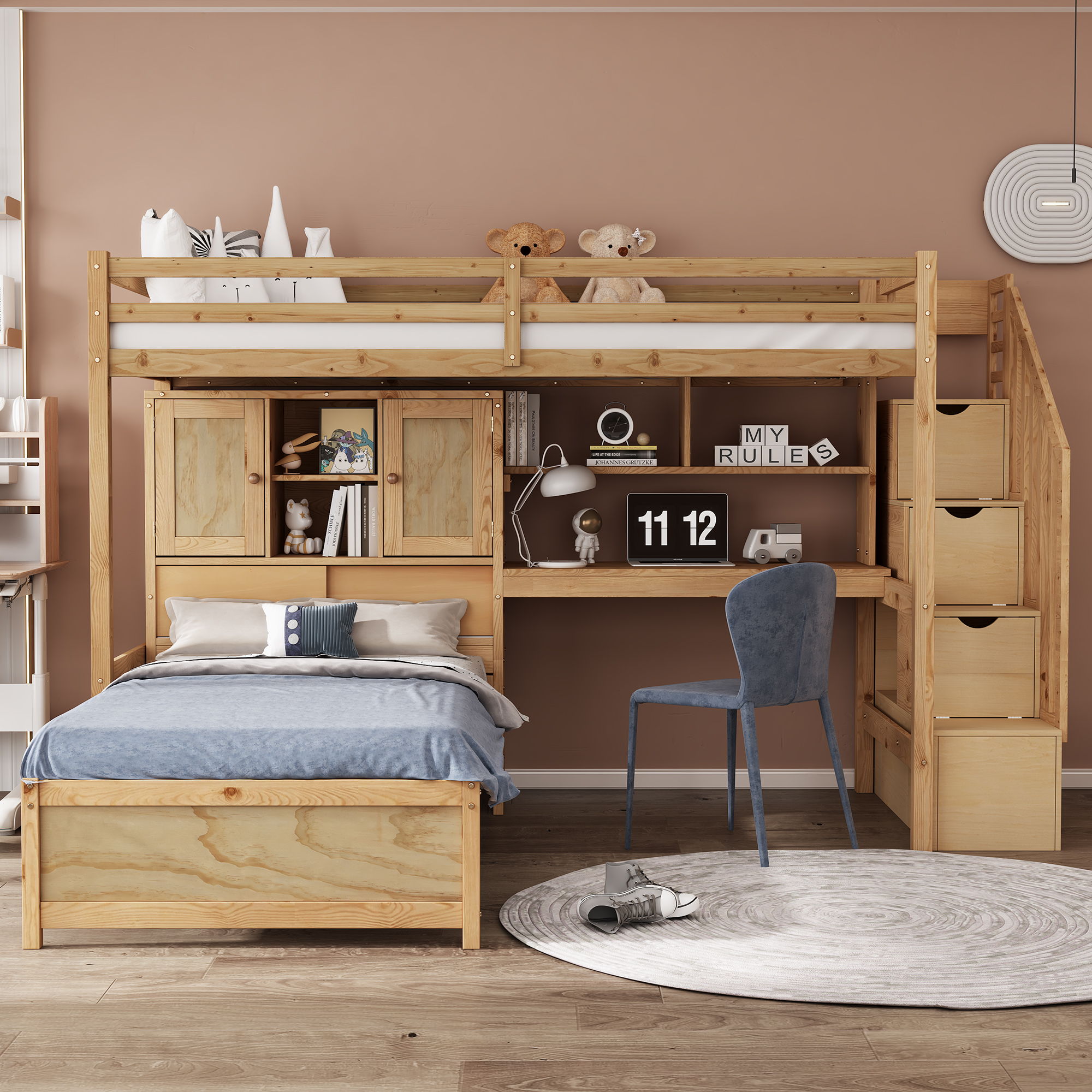 Loft Bed With Built In Desk And Staircase