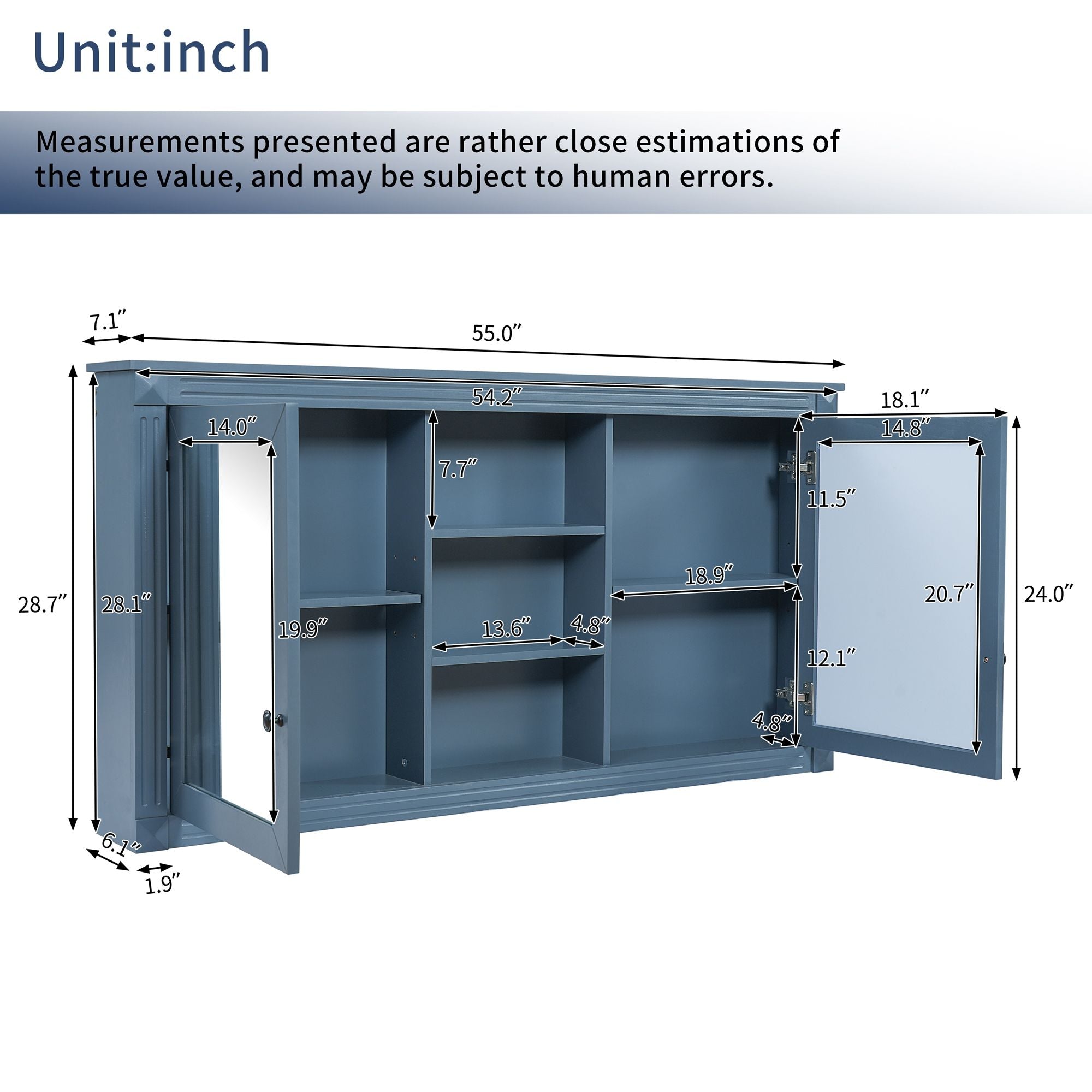 Modern Wall-Mount 2 In 1 Mirror Cabinet With Adjustable Shelves, Soft-Closing Hinges