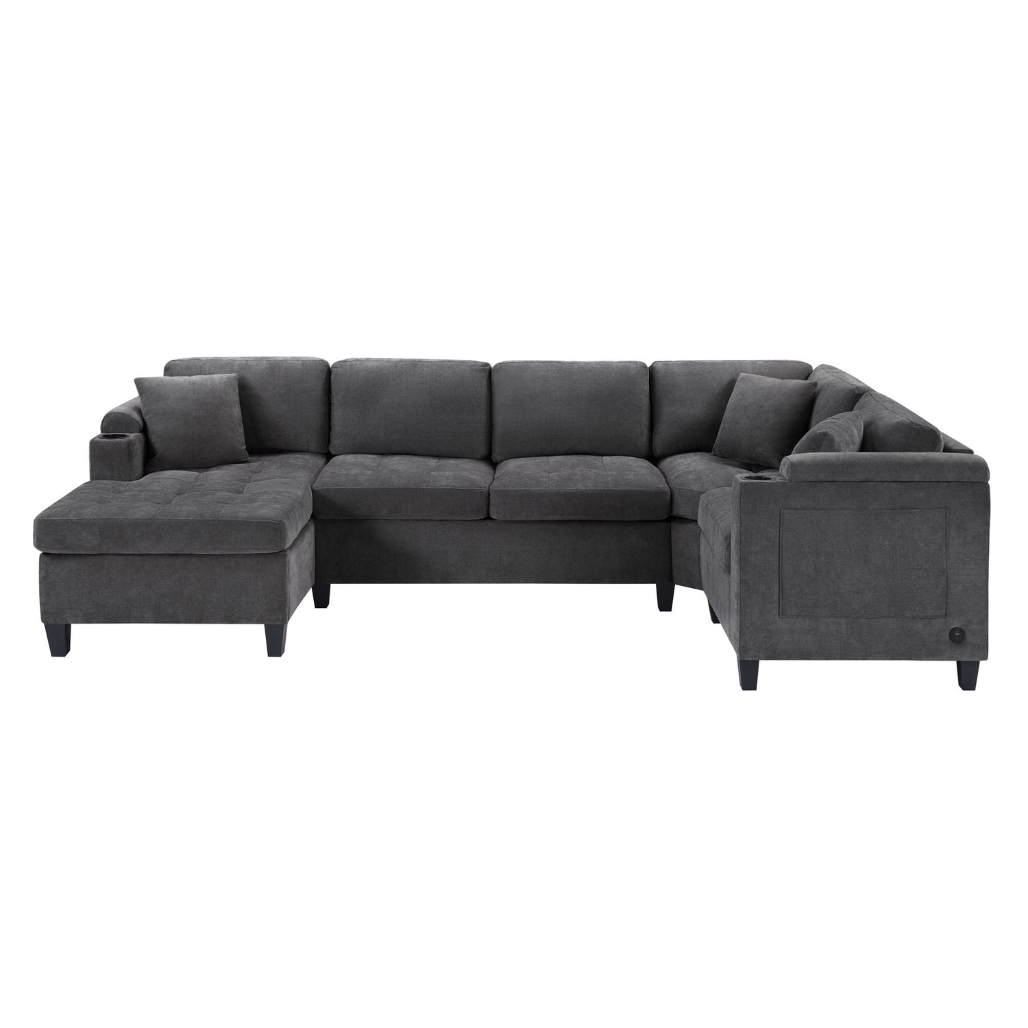 U Shaped Sectional Sofa, Corner Living Room Couch With Built In Cup Holders, Storage, USB Ports