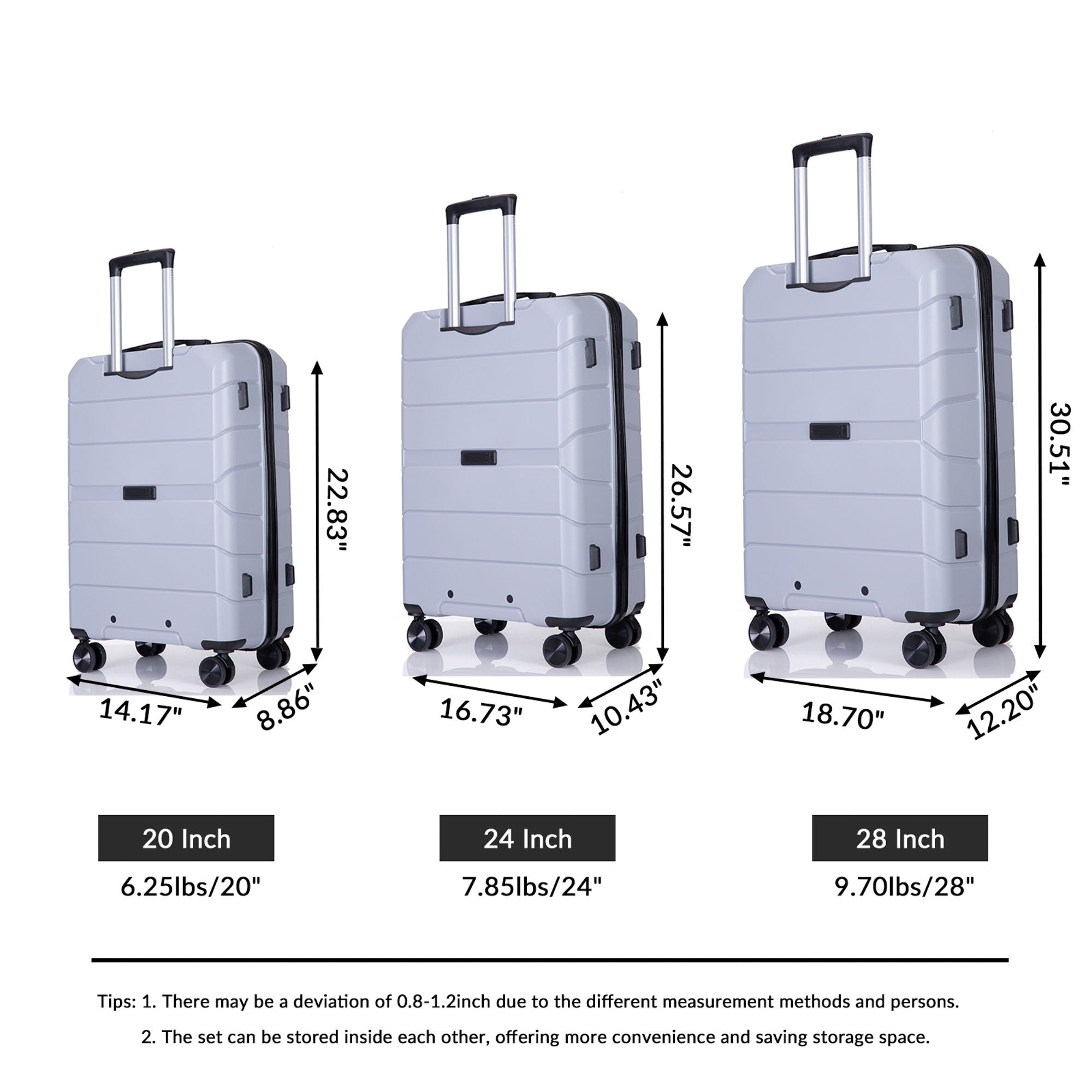 Hardshell Suitcase Spinner Wheels Lightweight Durable Suitcase With Tsa Lock, 3 Piece Set