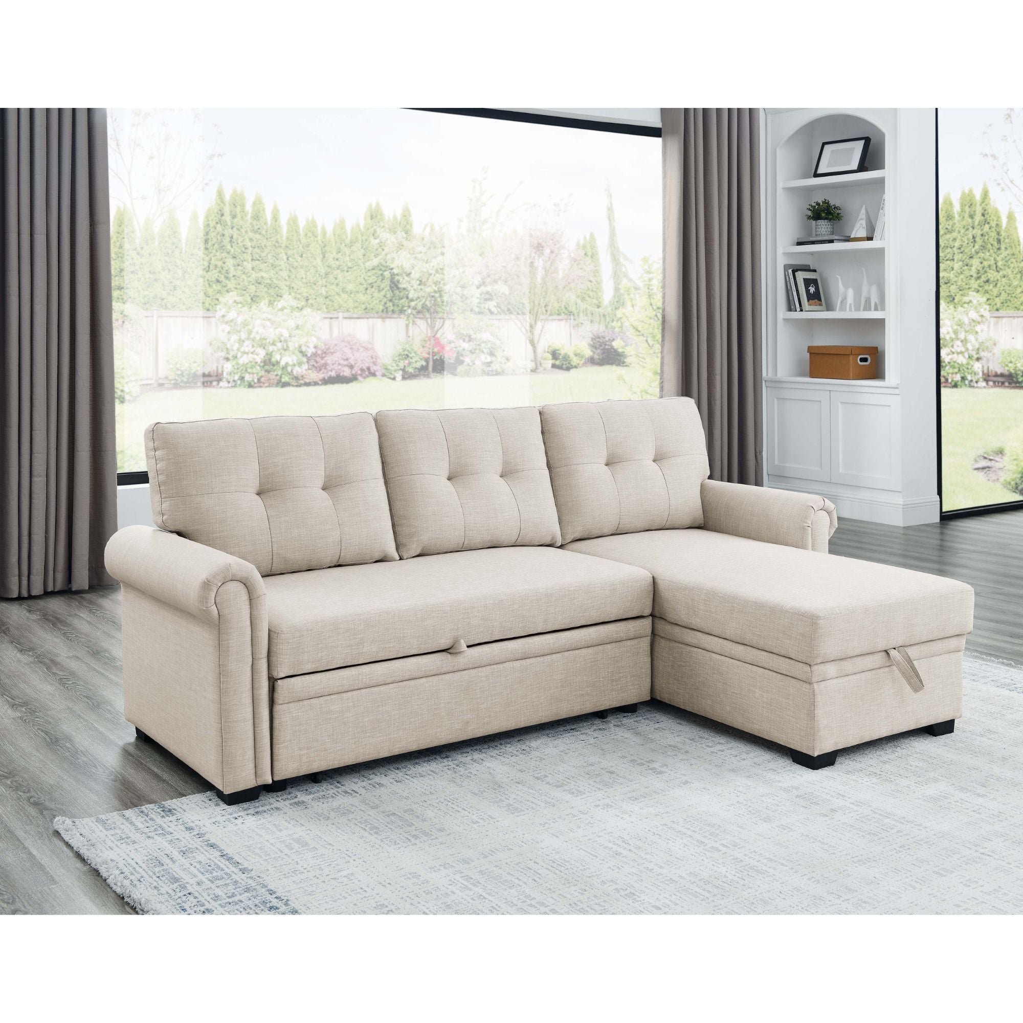 Upholstered Sleeper Sofa With Reversible Storage Chaise