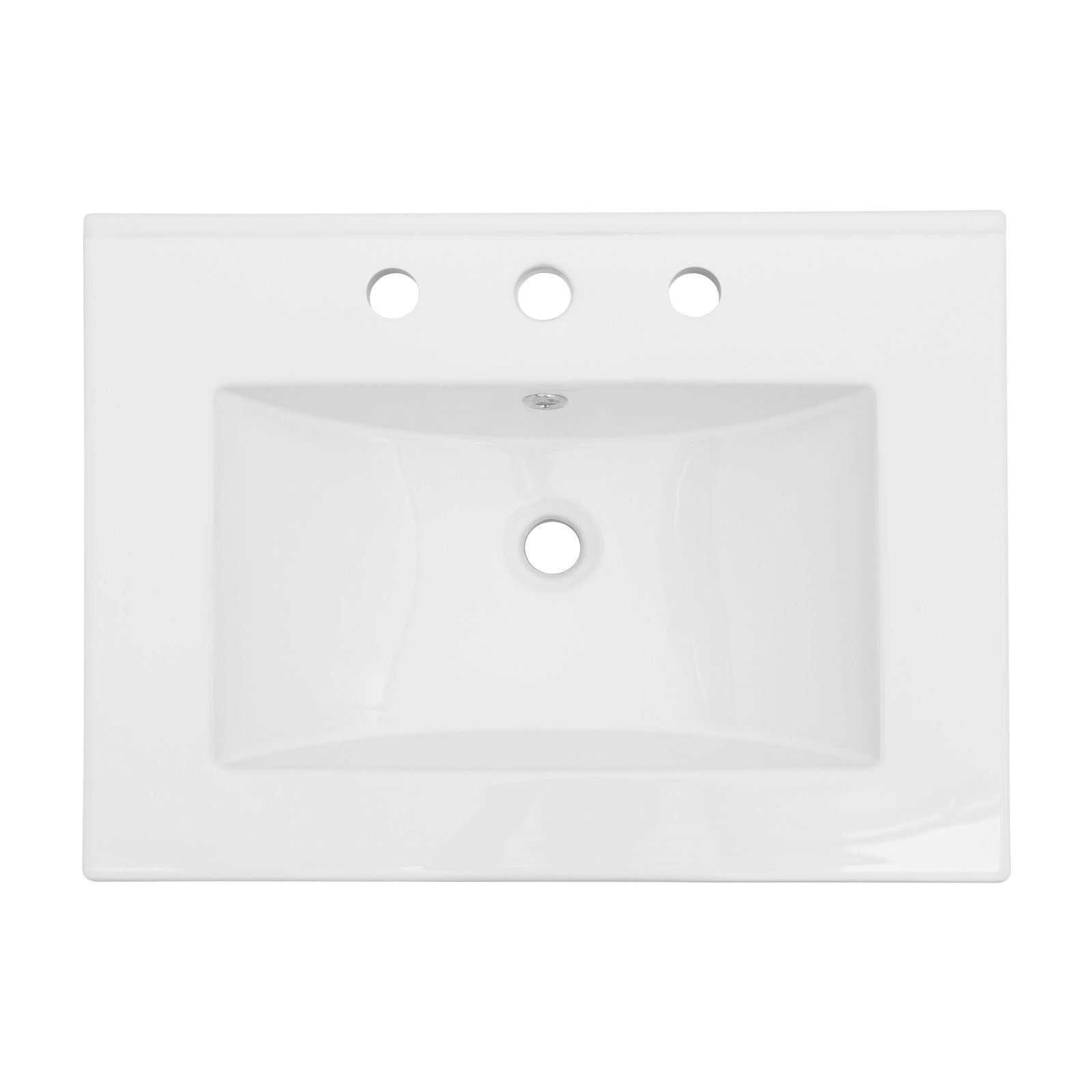 Rectangular Single Vanity Top With 3 Faucet Hole Sink - White