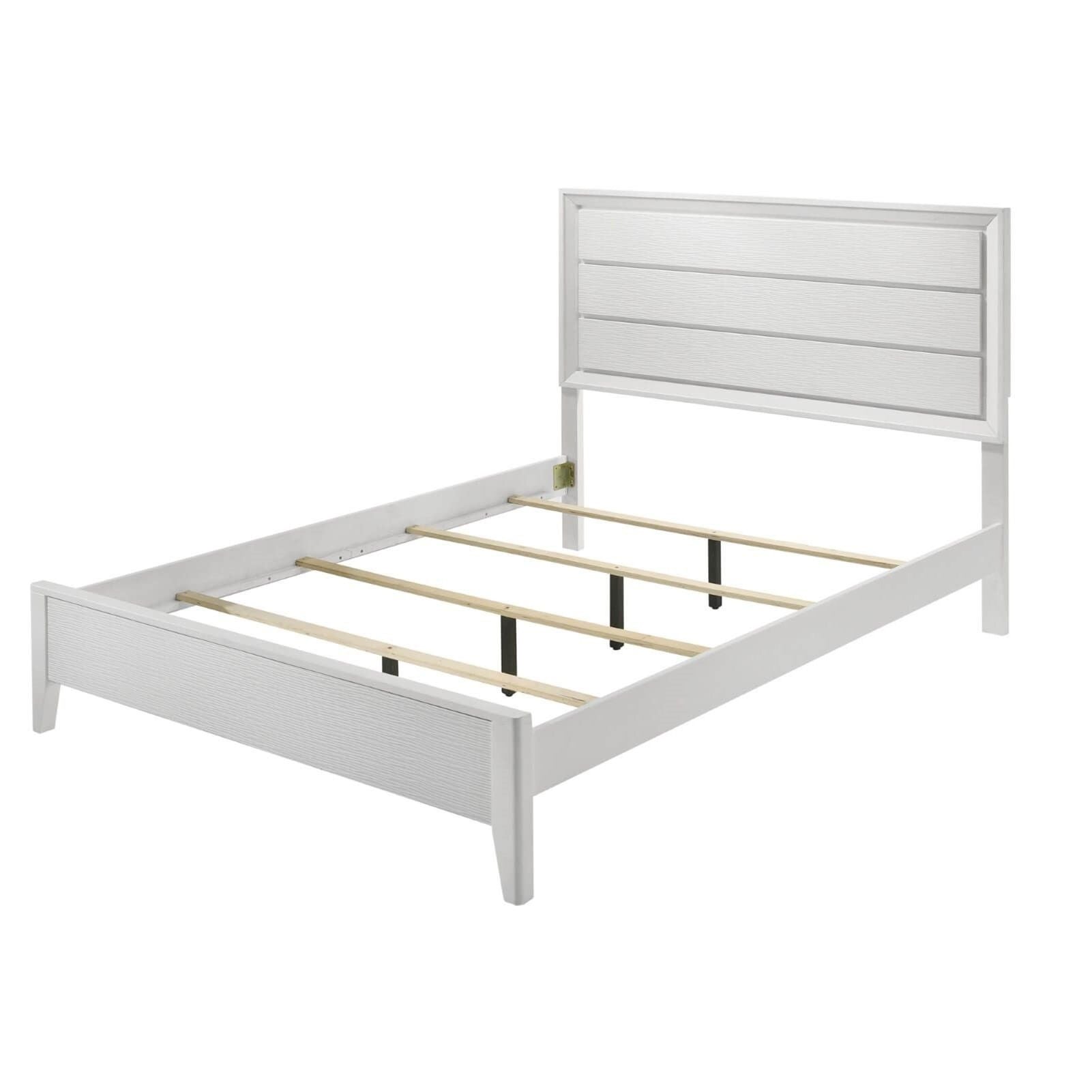 Modern Bed Frame With Wave Texture Headboard And Angled Legs
