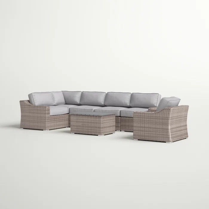 5 Person All Weather Wicker Sectional Seating Group With Cushions - Gray / Gray Mix
