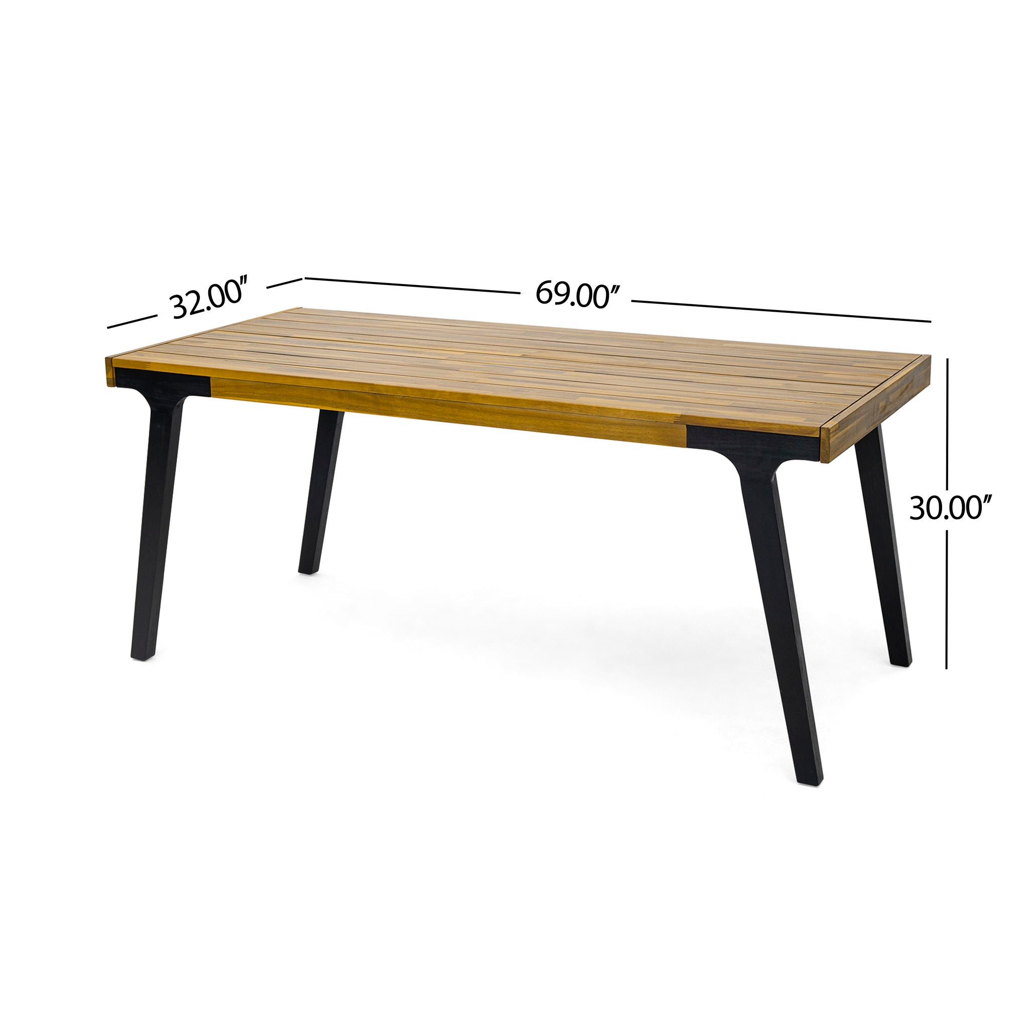 Acacia Wood Patio Dining Table, 69"L Rectangle Outdoor Table - Teak / Black