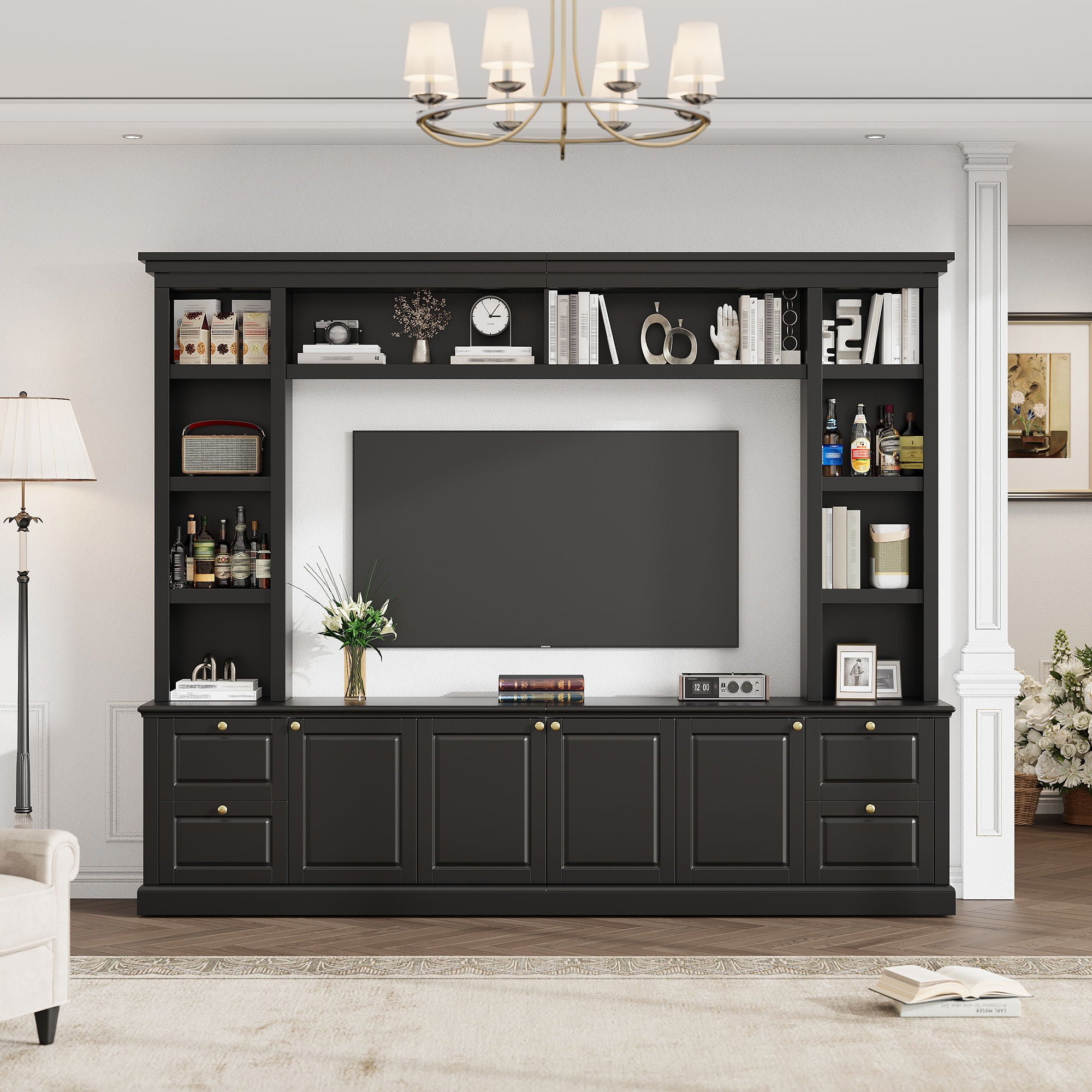 All-In-One TV Stand With Bookcase For TVs Up To 70"