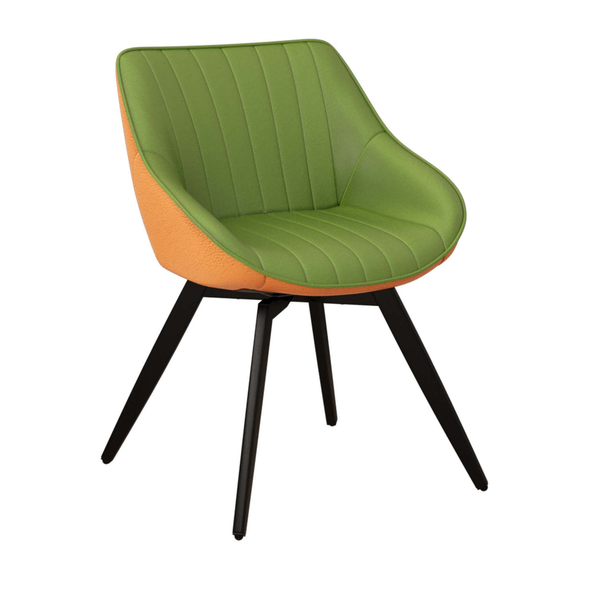 Medieval - Modern Kitchen Dining Chairs (Set of 2) With Black Metal Legs 360° Rotate - Green / Orange