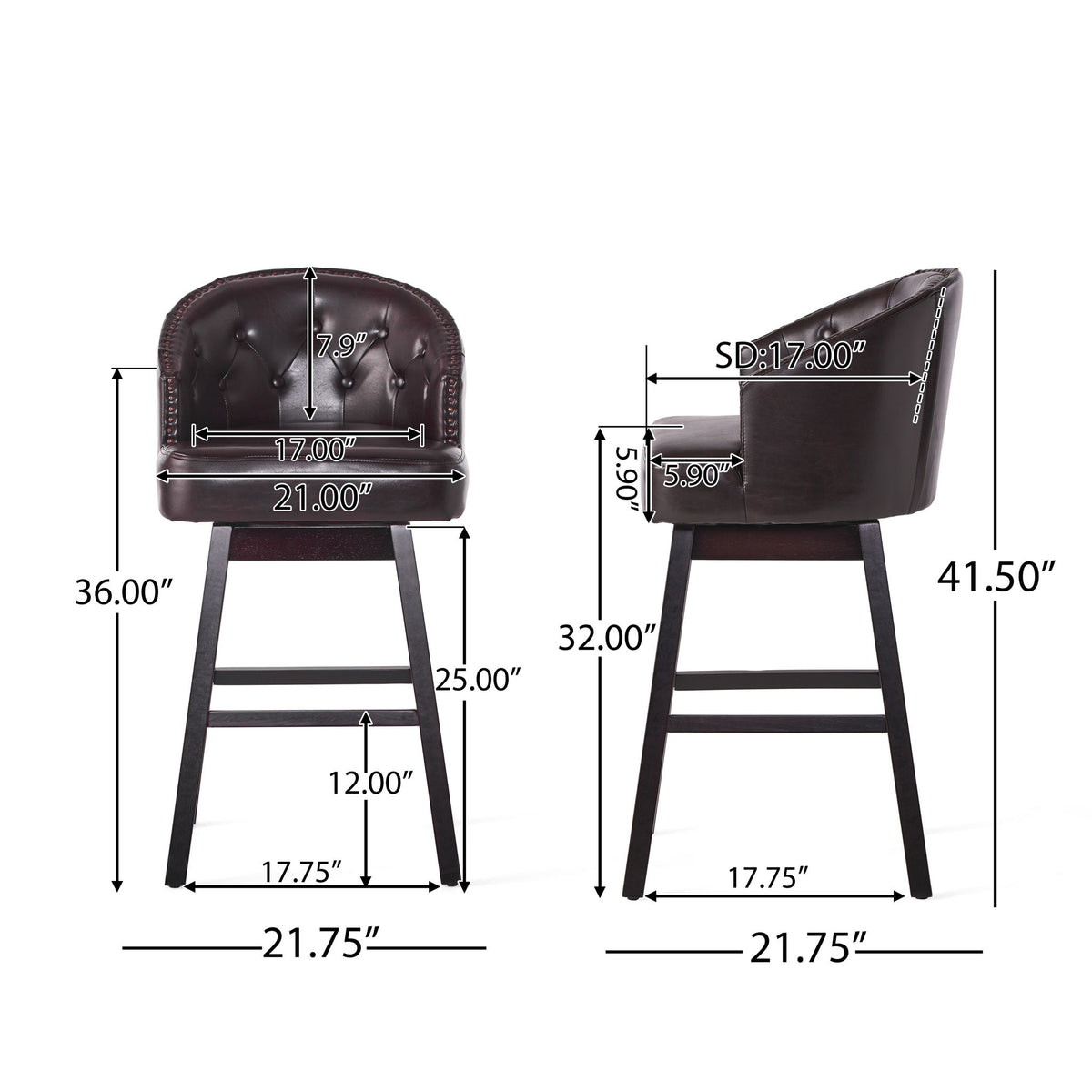360 Degree Swivel Bar Stool With Stunning Nailhead Trim (Set of 2)