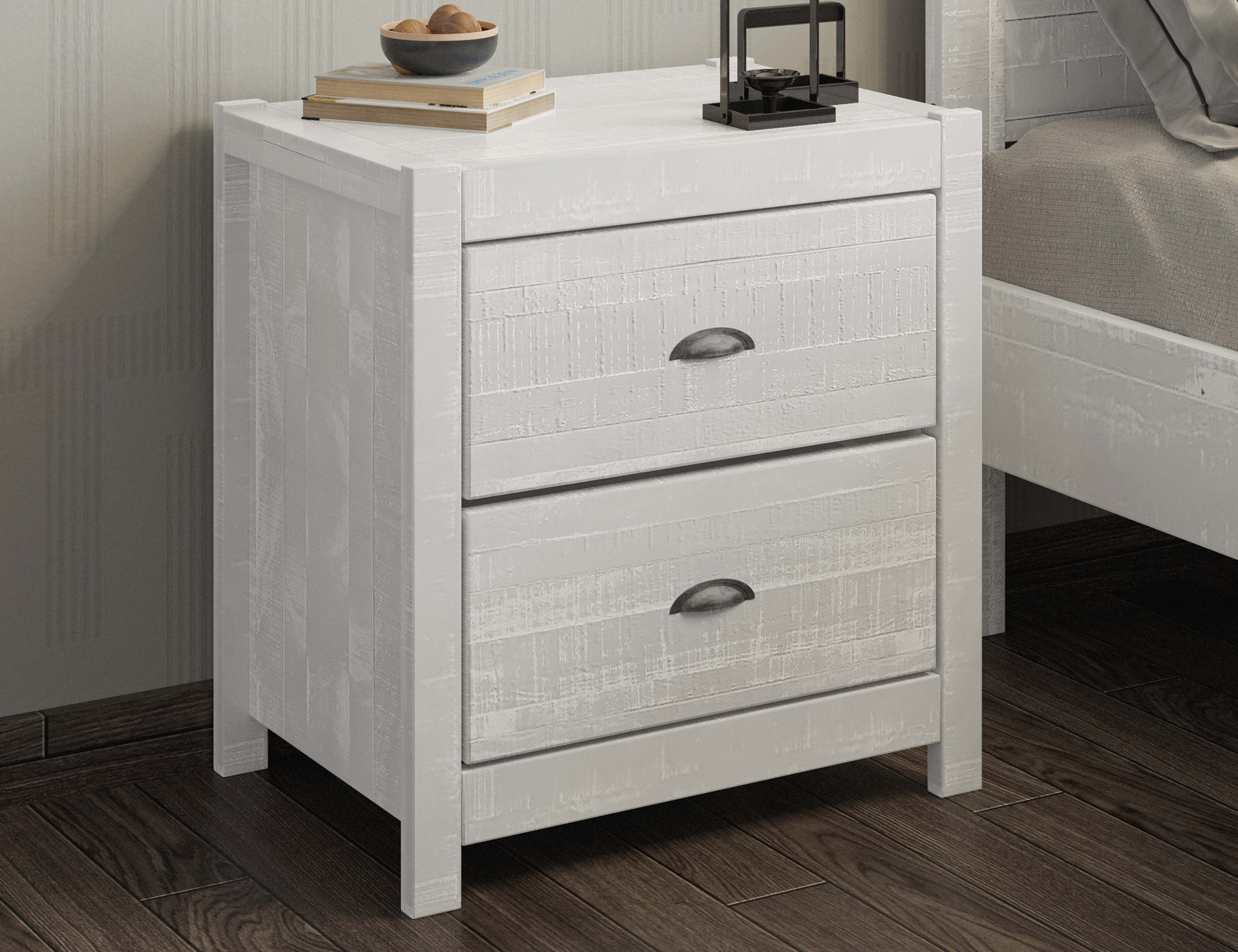 Albany 3 Piece Queen Bed Set, Heavy Duty Solid Wood Queen Size Bed Frame with Bedside Table Set of 2, White