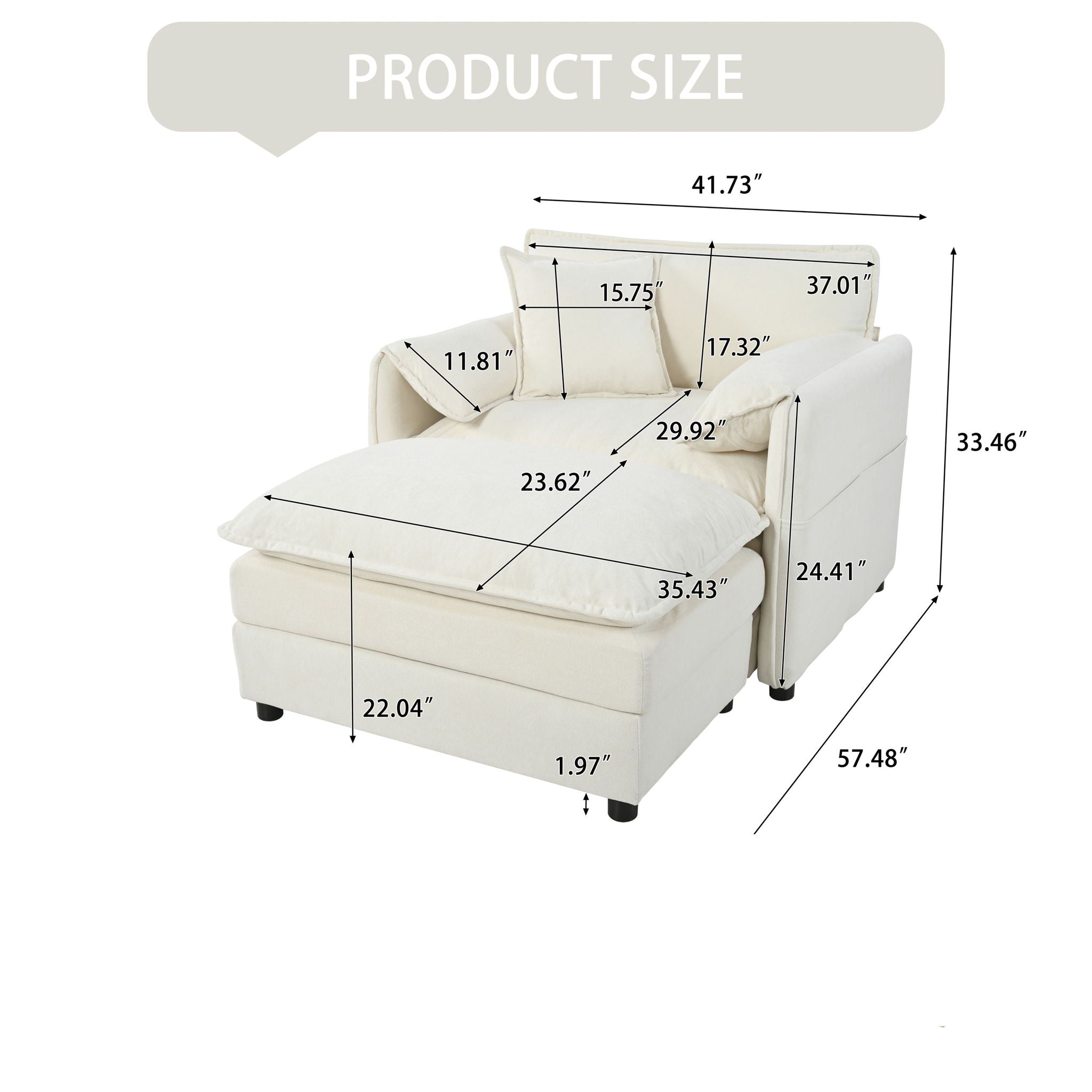 Oversized Chair With Movable Ottoman, Soft Upholstered Lounge Chair