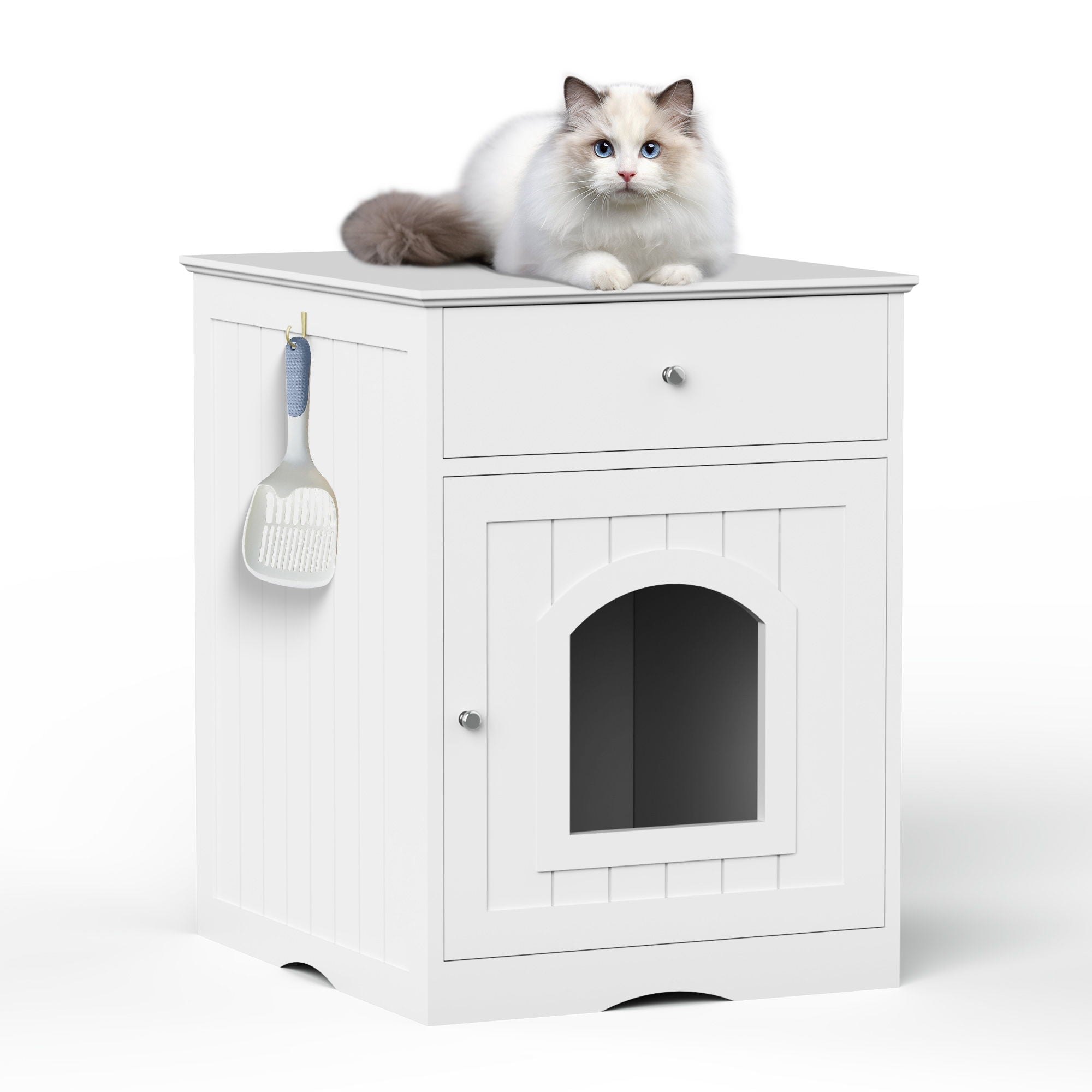 Pet House Cat Litter Box Enclosure With Drawer, Side Table