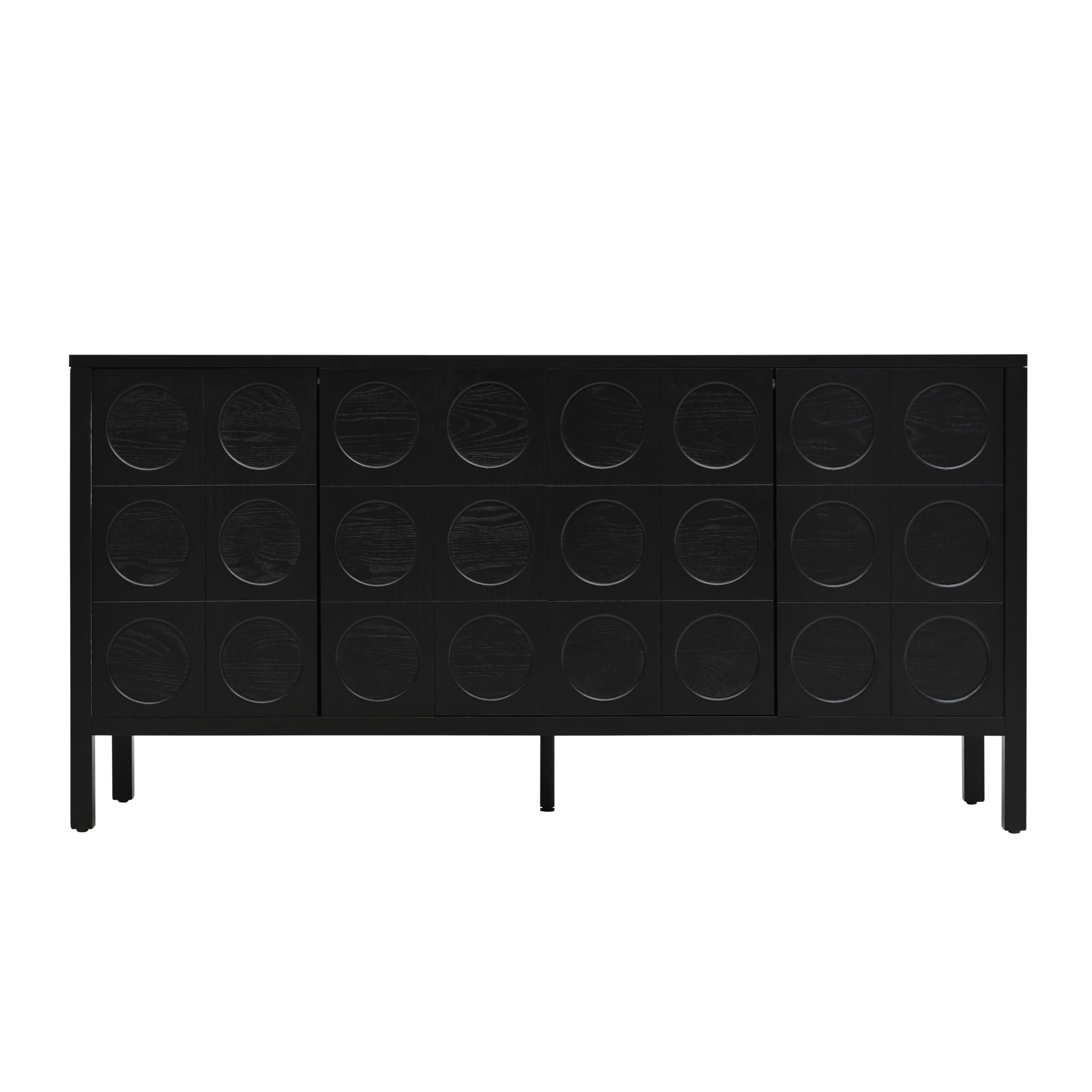 Stylish Storage Cabinet Sideboard With Unique Geometric Circle Door Design - Black