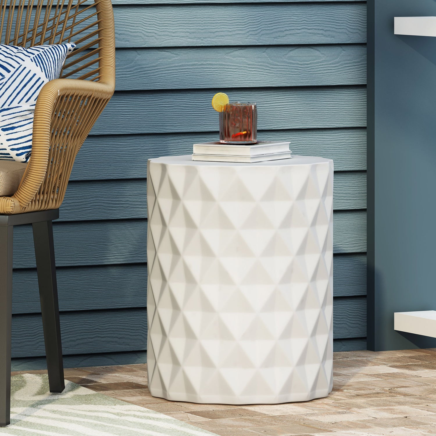 Outdoor Lightweight Concrete, Side Table - Antique White