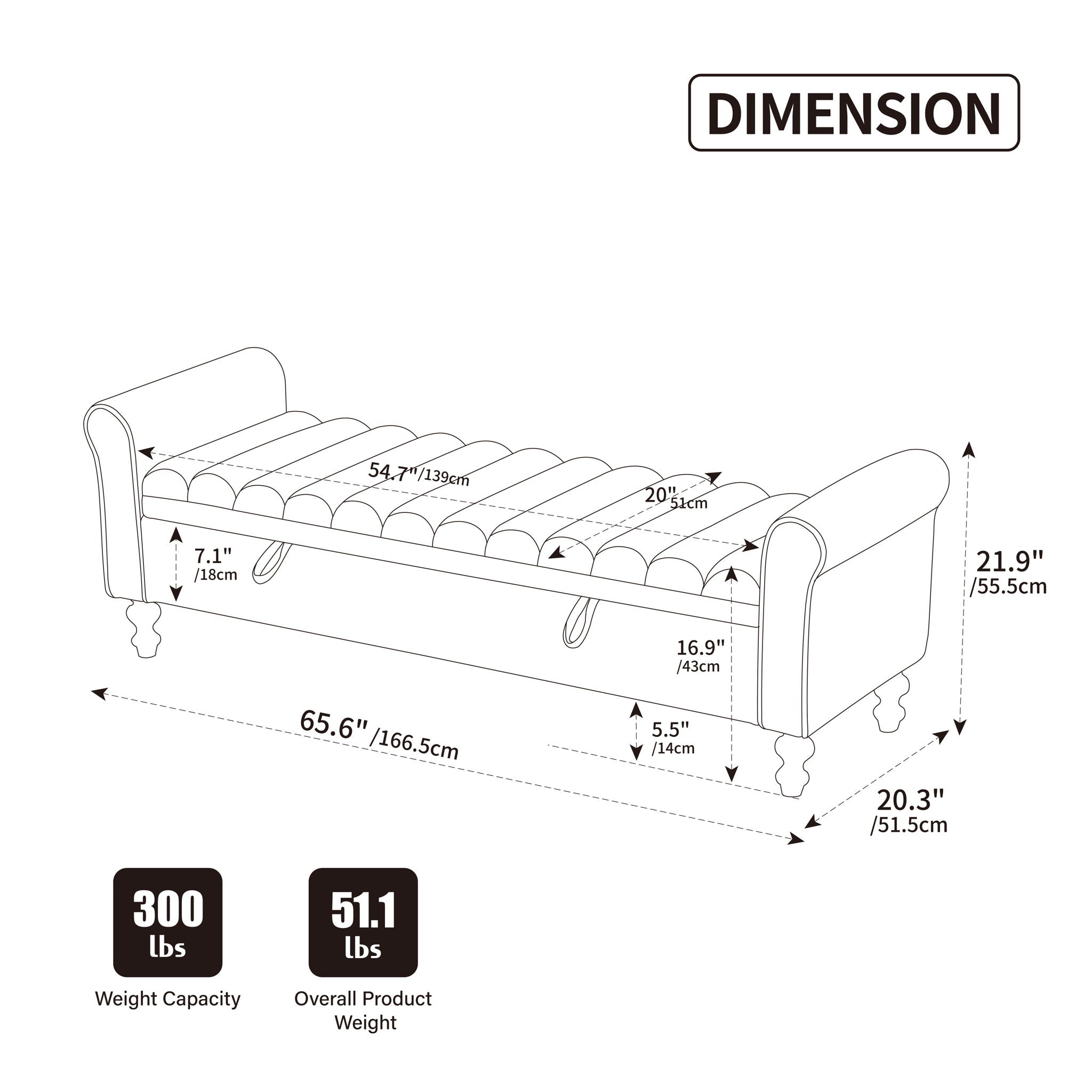 Wide Upholstered Storage Bench With Rolled Armrest For Bedroom - Griege