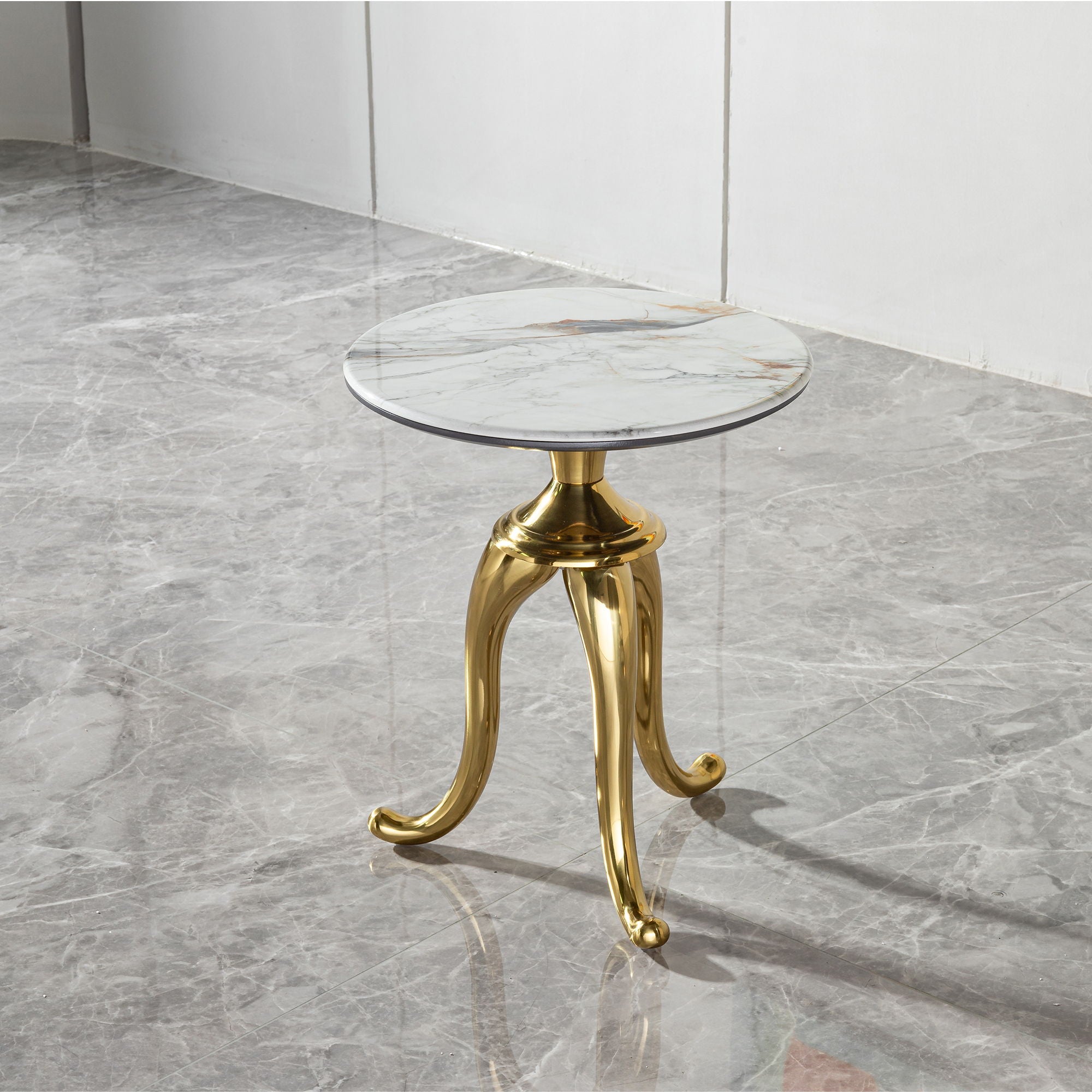 Modern Small Coffee Table With Microcrystalline Stone Top And Carbon Steel Legs - Gold