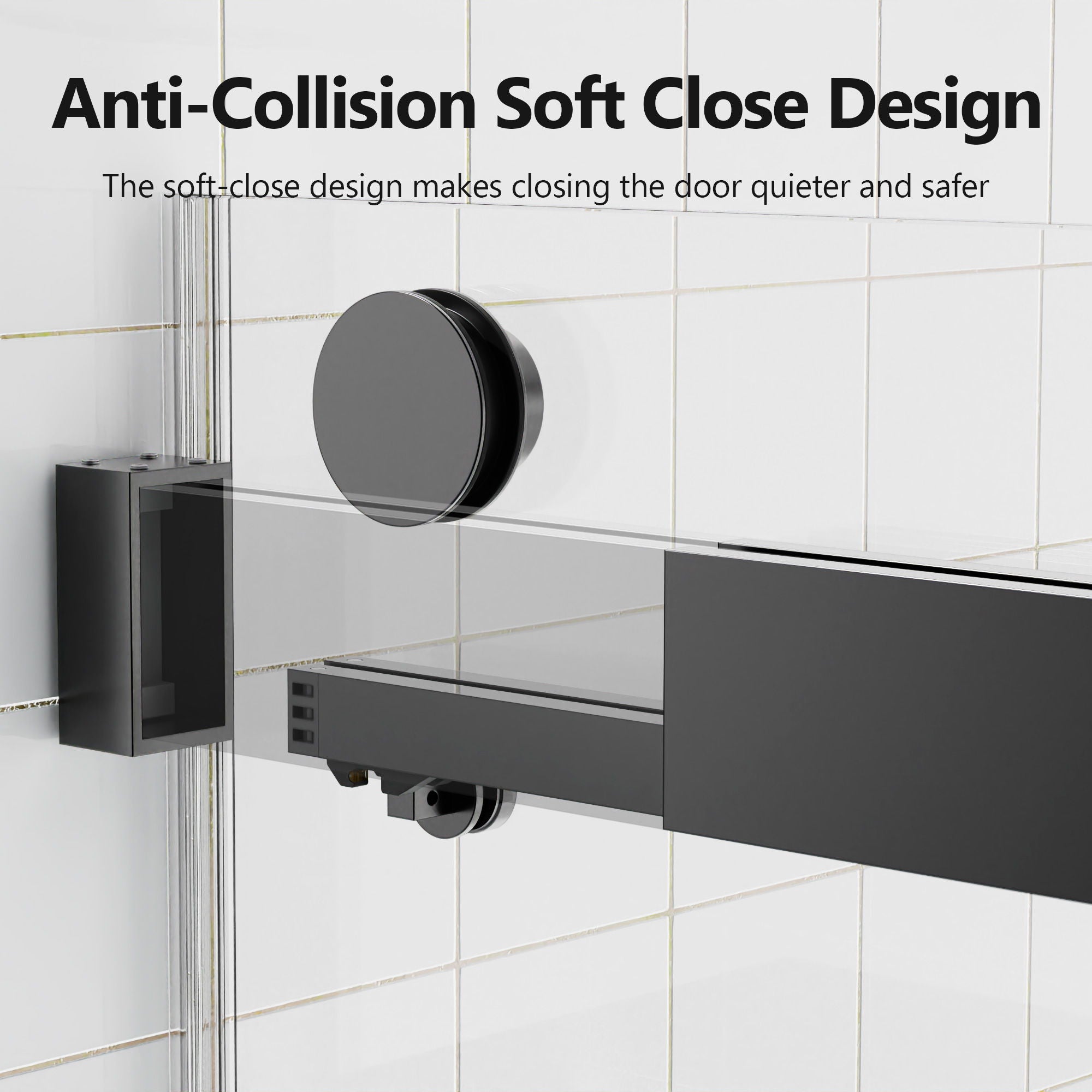 Frameless Double Sliding Soft-Close Shower Door In Matte, 3 / 8" (10Mm) Thick SGCC Tempered Glass Door - Black