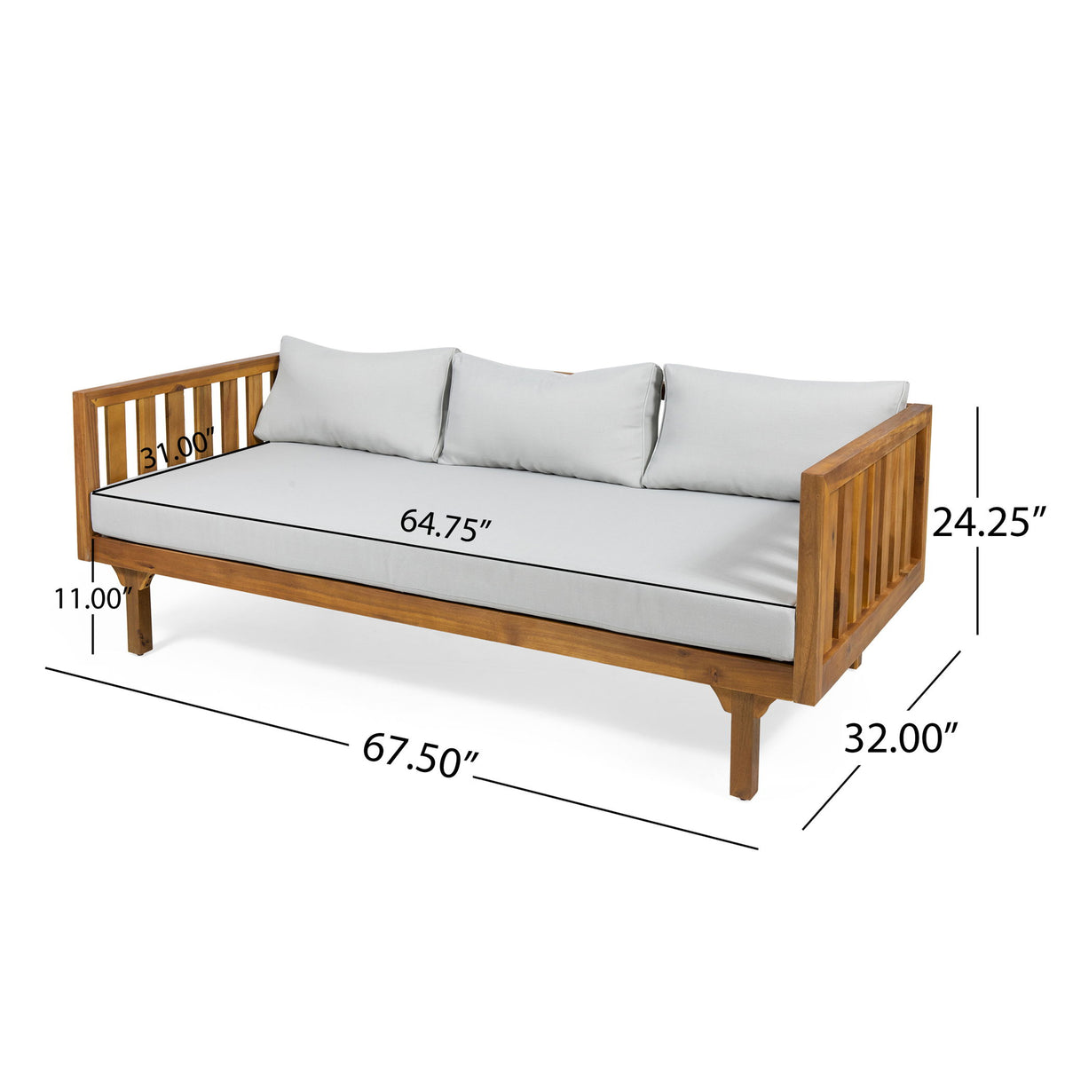 Claremont - 3 Seater Daybed Teak Acacia Wood Water Resistant Cushions