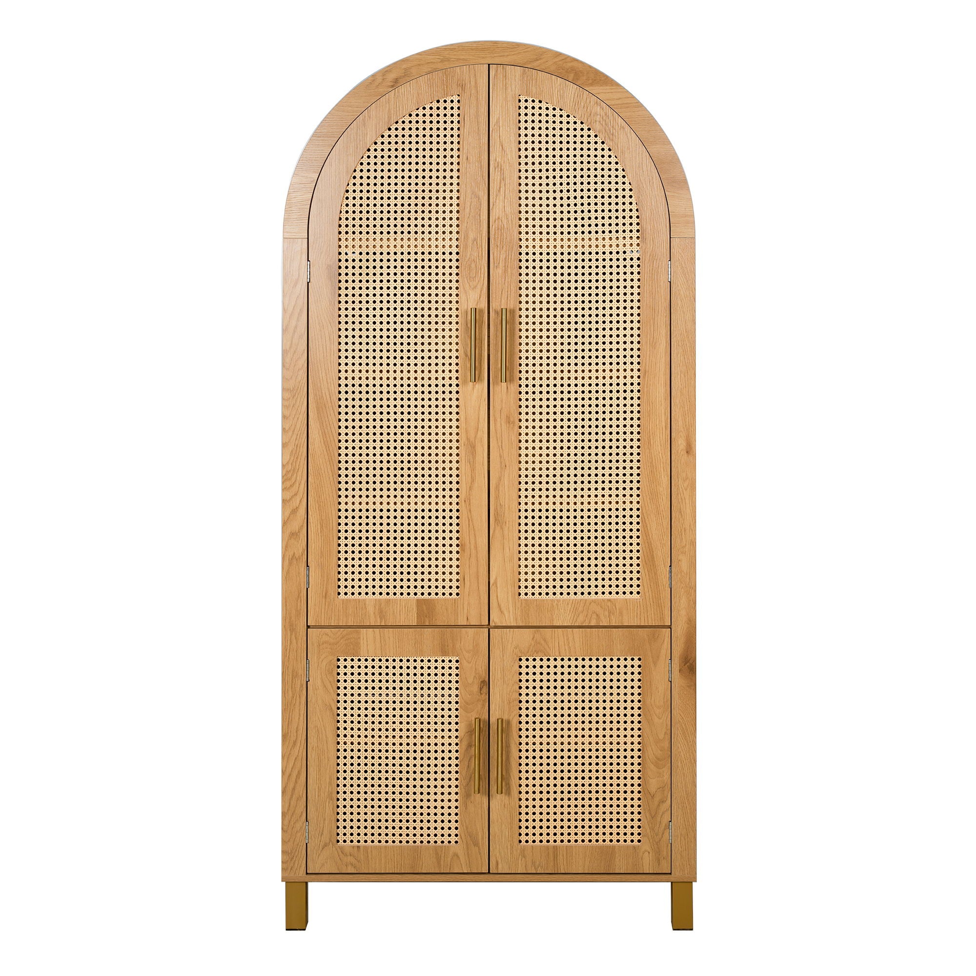 Tall Arched Cabinet With Rattan Doors & Adjustable Shelves