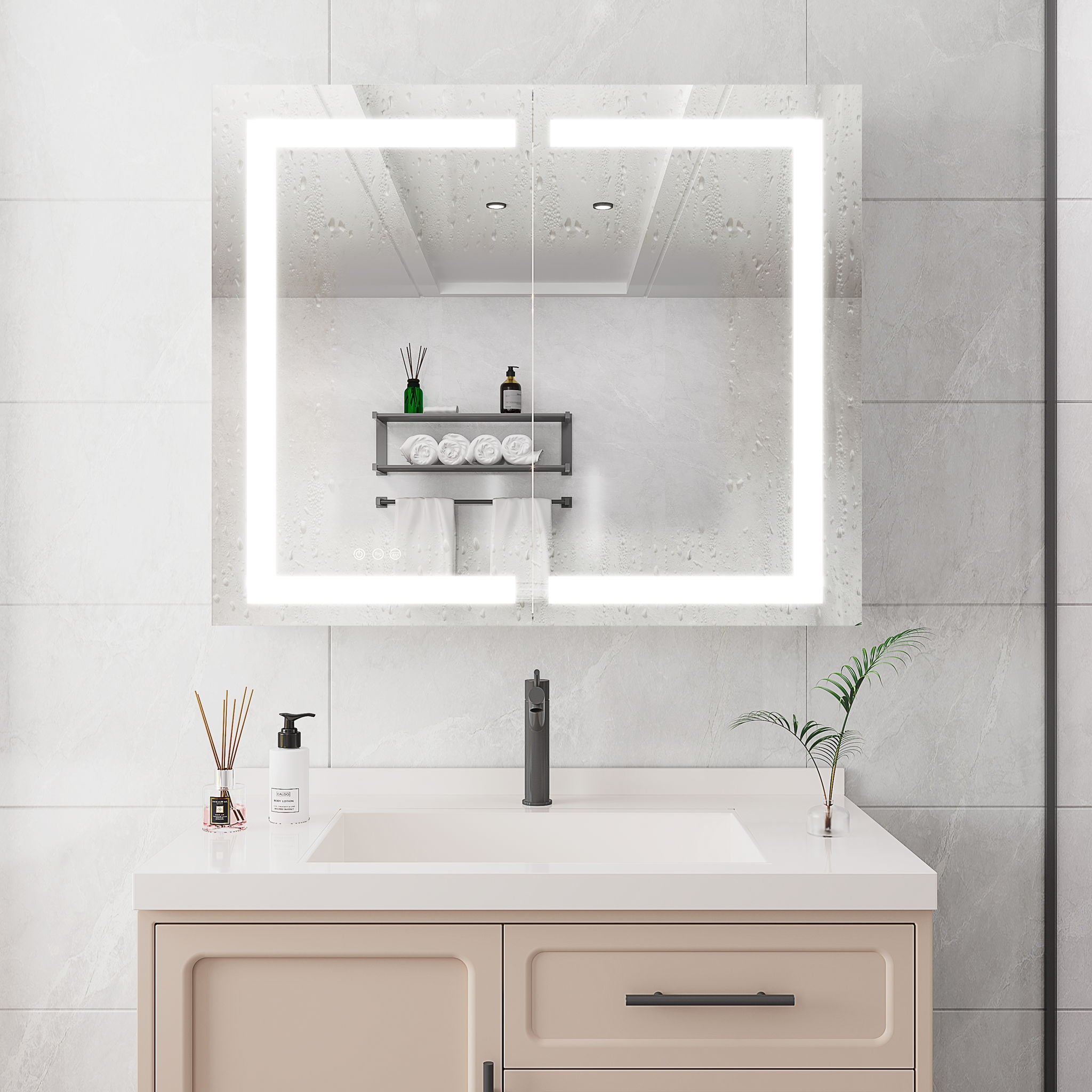 Medicine Cabinet With LED Vanity Mirror, Anti-Fog, Waterproof, Dimmable With Touch Switch