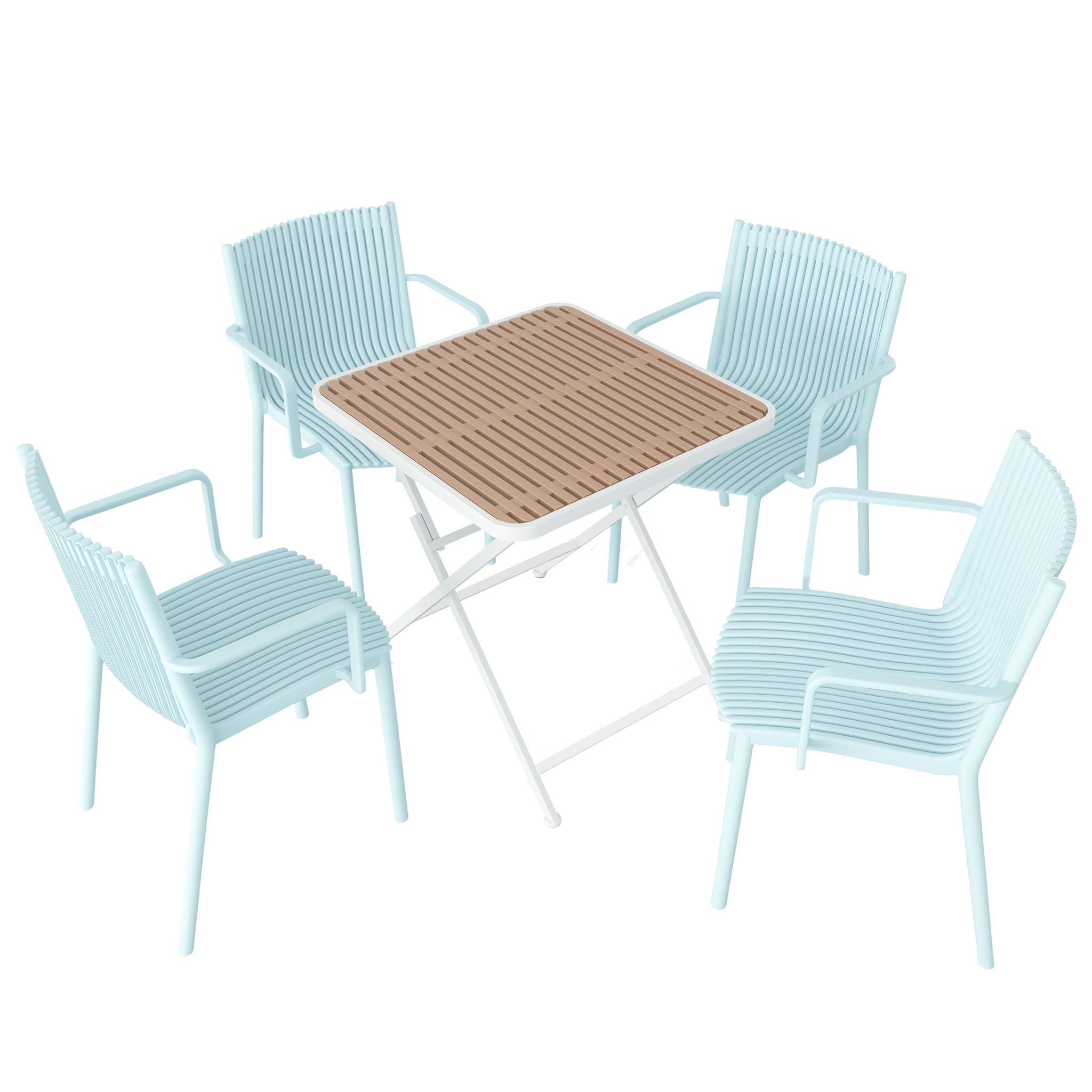 4 Modern Stackable Plastic Armchair Matched With Folding Square Table