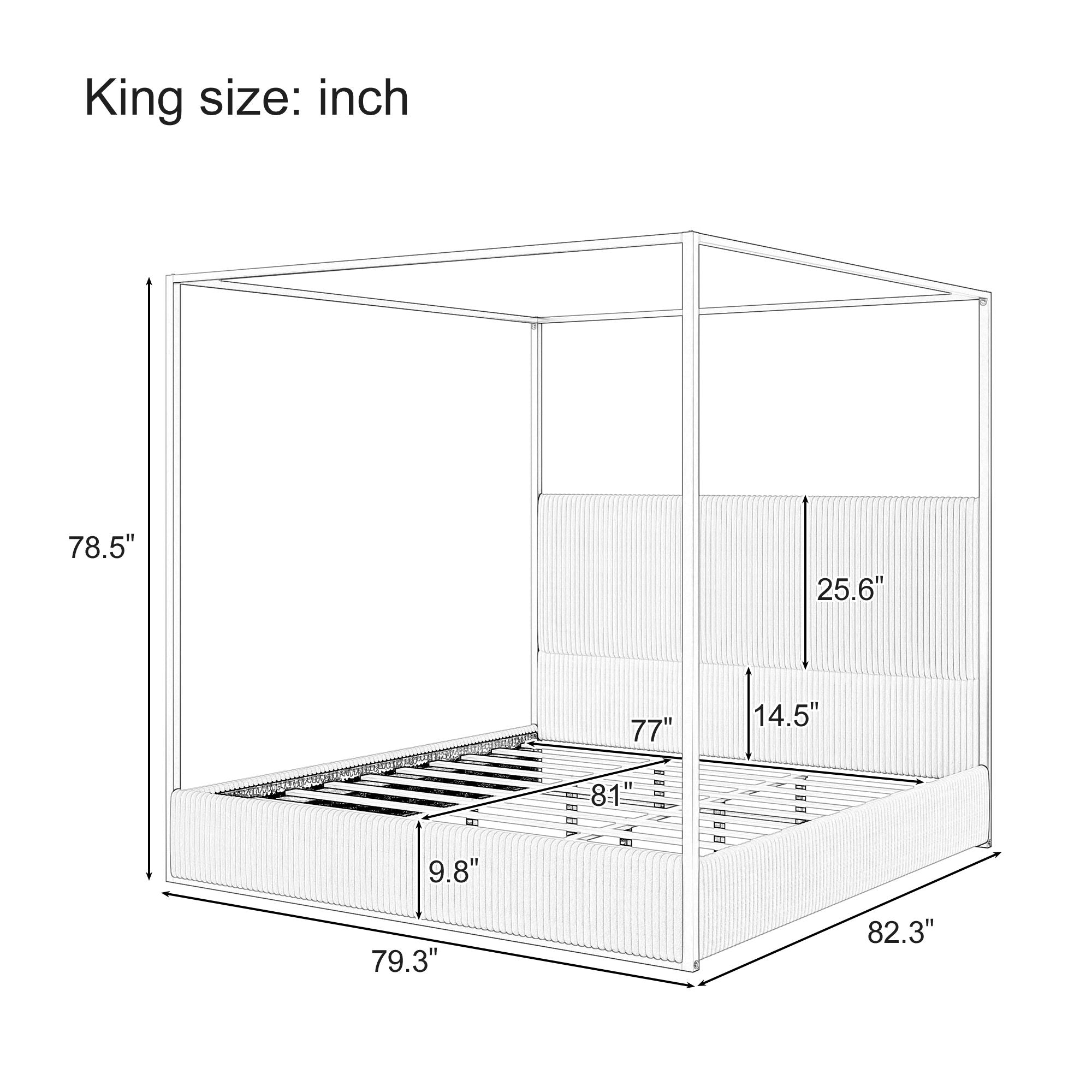 Luxury Canopy Bed With Plush Corduroy Upholstered Headboard