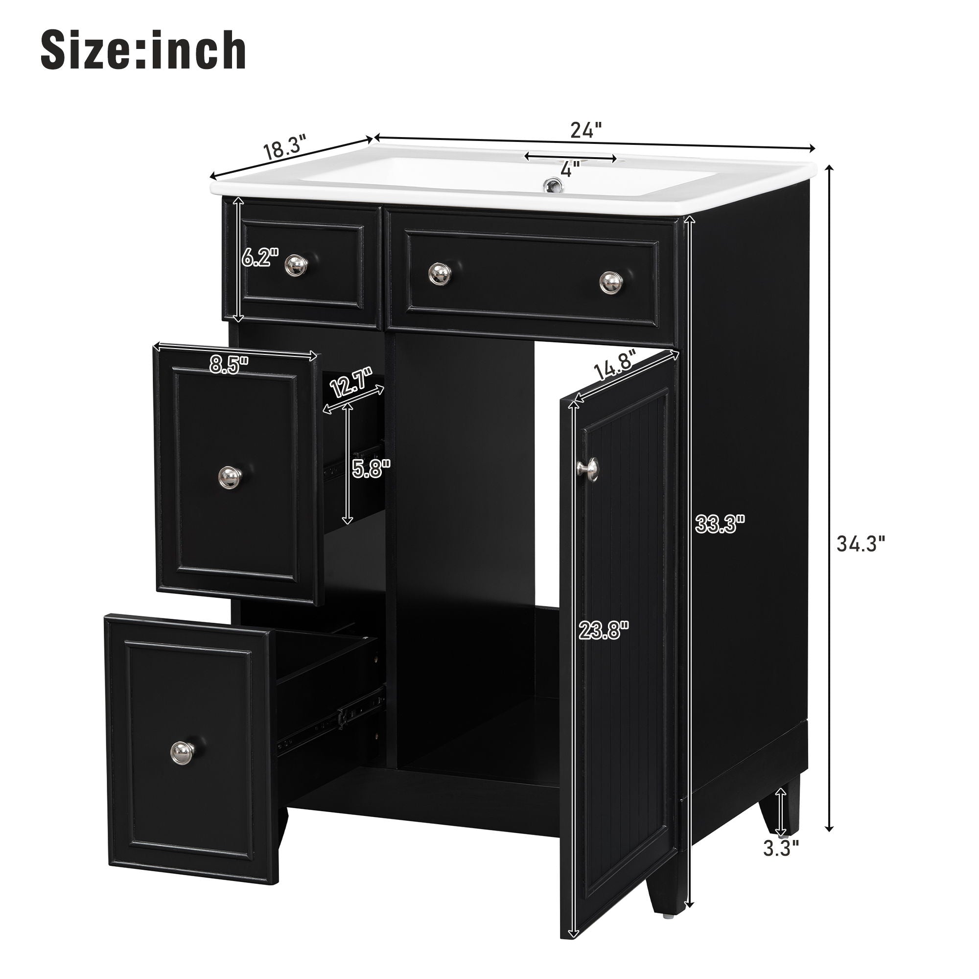 Transitional Style Bathroom Vanity Cabinet With Ceramic Sink