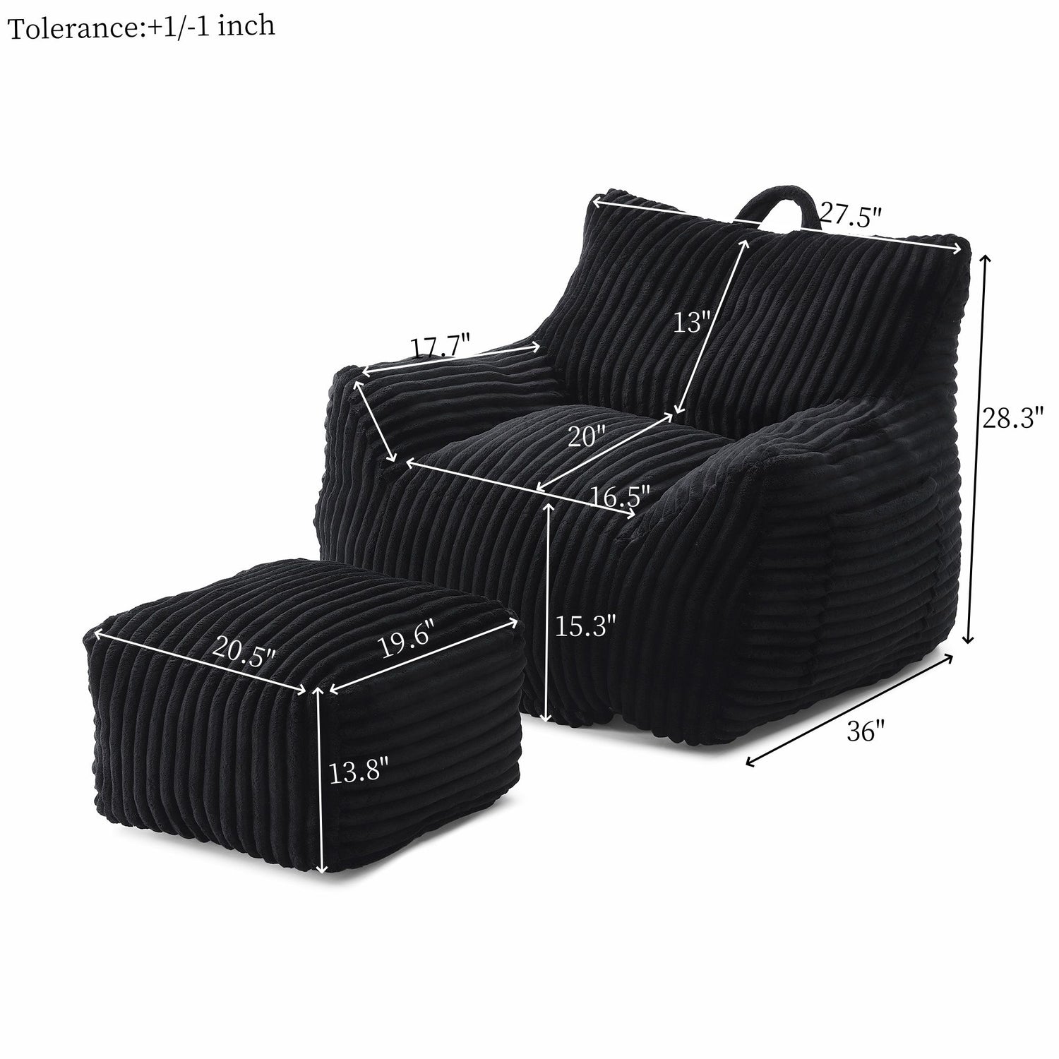 Giant Plush Bean Bag Chair With Armrests And Footstool