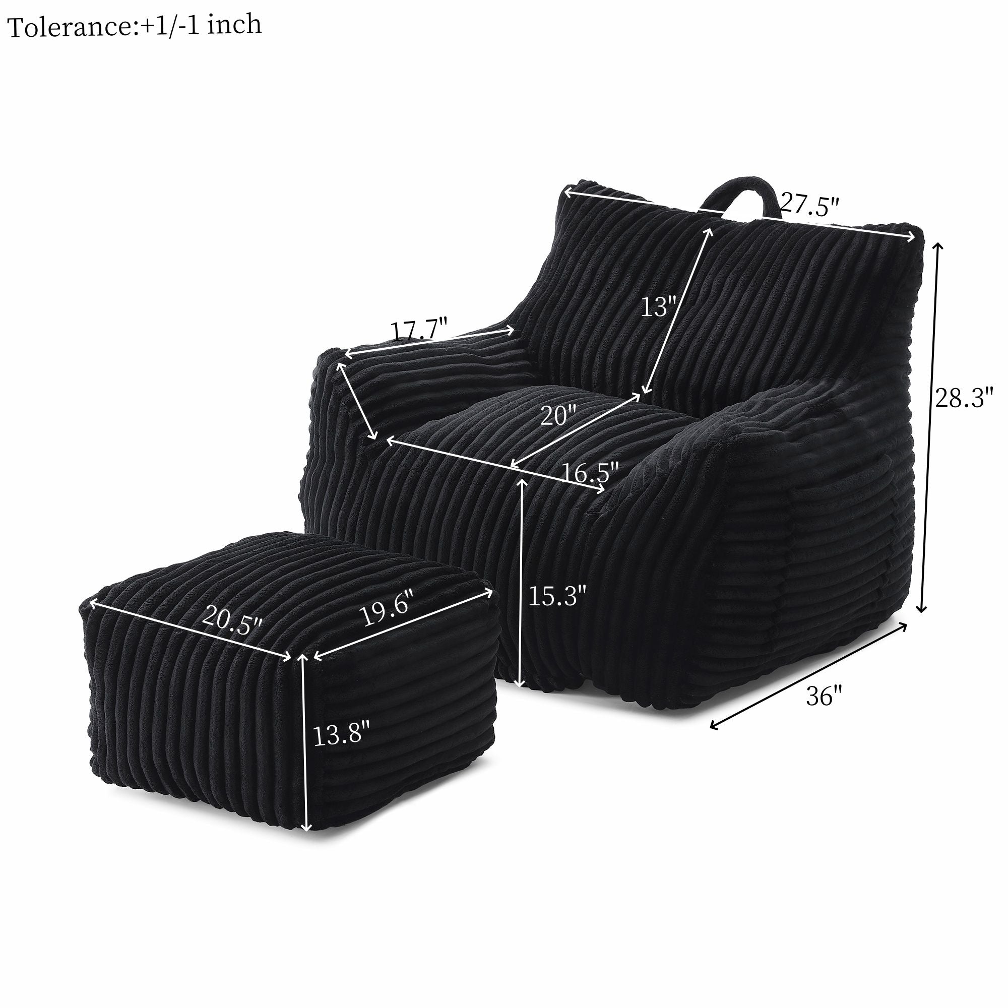 Giant Plush Bean Bag Chair With Armrests And Footstool