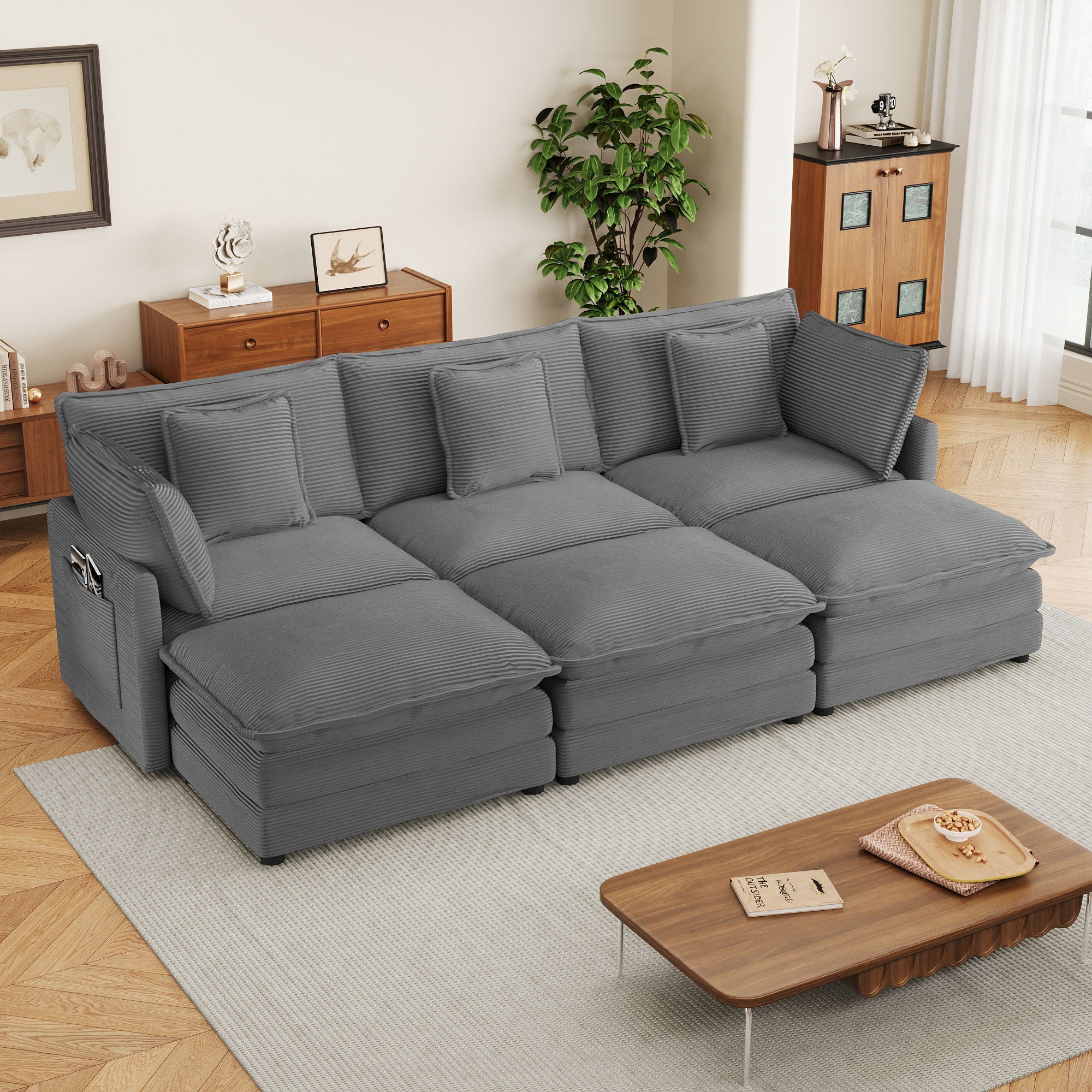 Modern Modular Sectional Sofa With Side Storage Pockets For Living Room