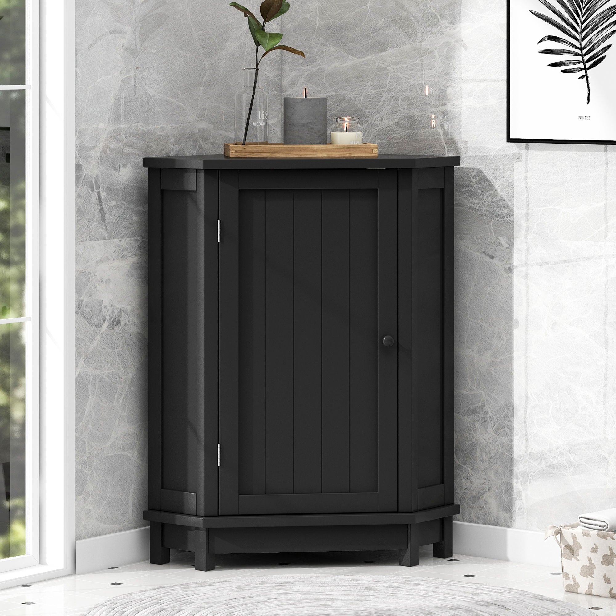 Bathroom Cabinet Triangle Corner Storage Cabinet With Adjustable Shelf Modern Style
