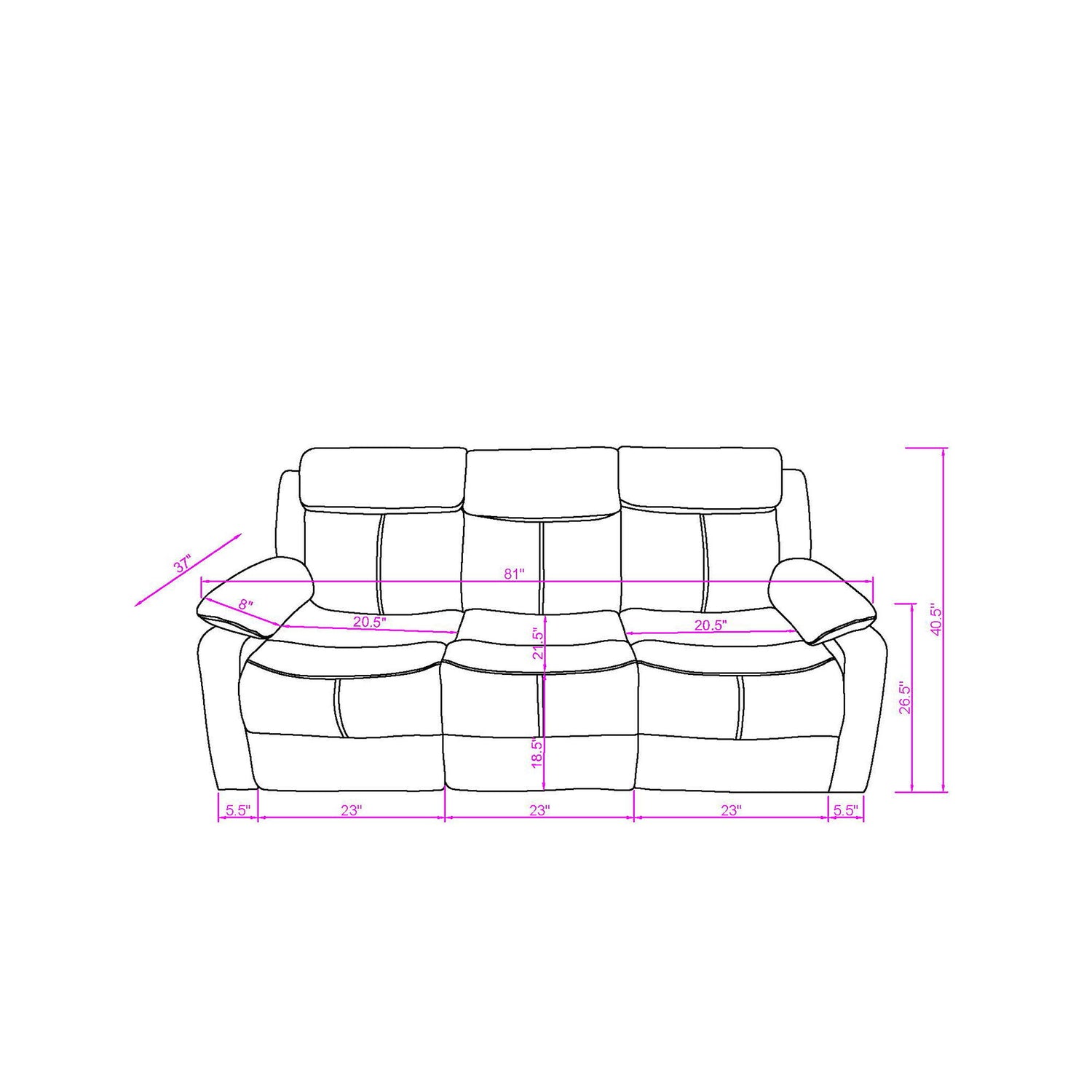 Brenda - Sofa Manual Recline Function - Brown