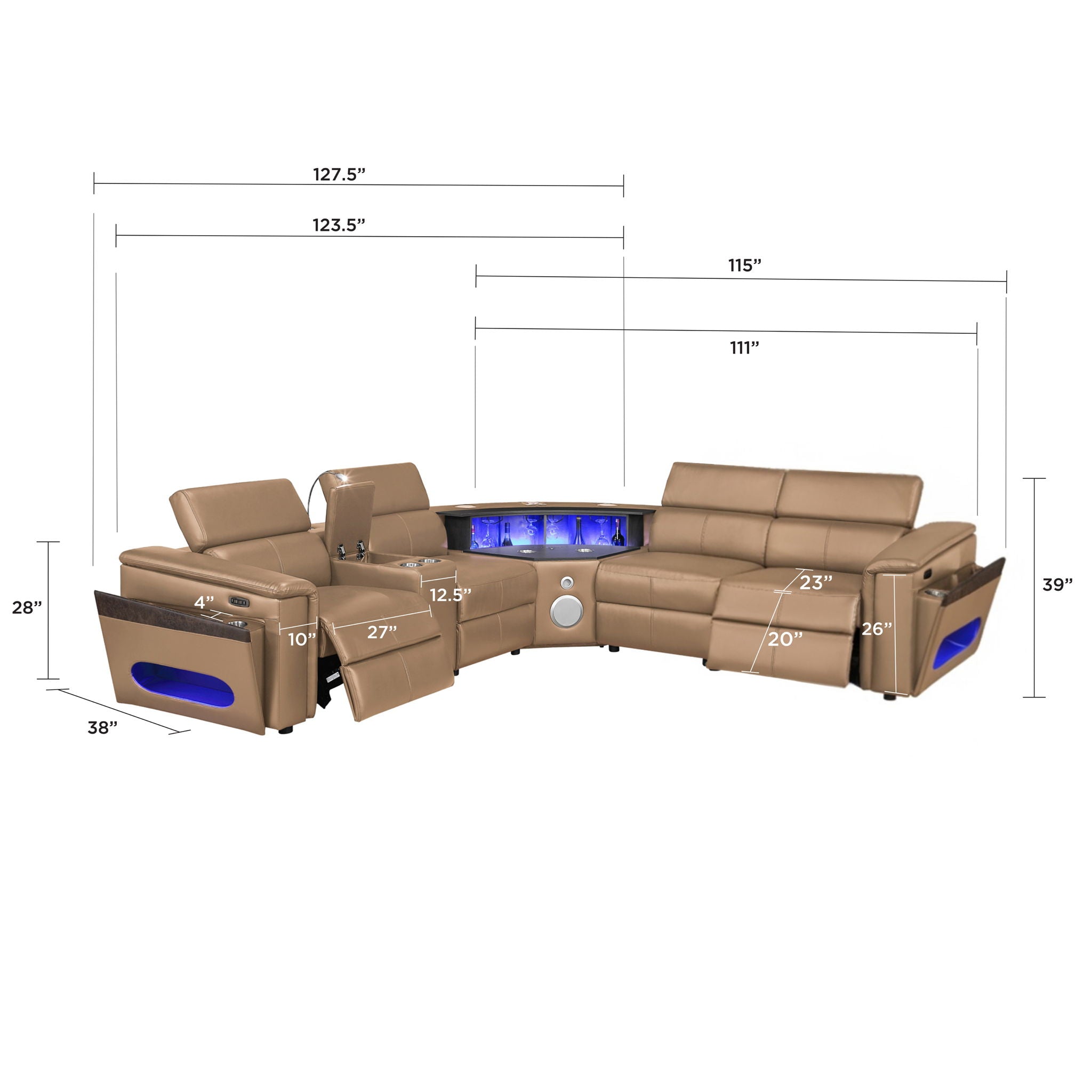 Nova - Sectional With Bluetooth Speaker, LED And Lifting Wine Cabinet