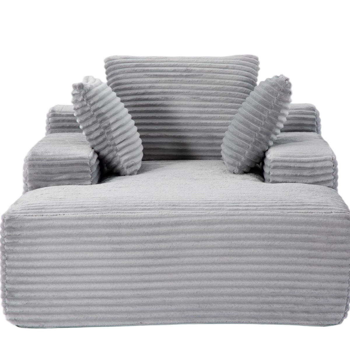 Oversized Chaise Lounge Chair Cozy Cloud Couch, Plush Corduroy Upholstered Sleeper Sofa Daybed With 3 Throw Pillows And Wide Armrest For Living Room - Gray