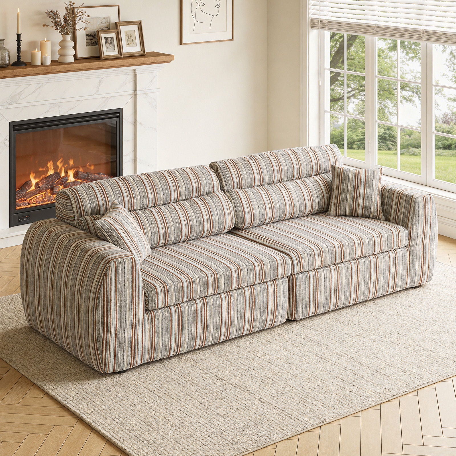 3 Seater, Couch With Throw Pillows For Living Room